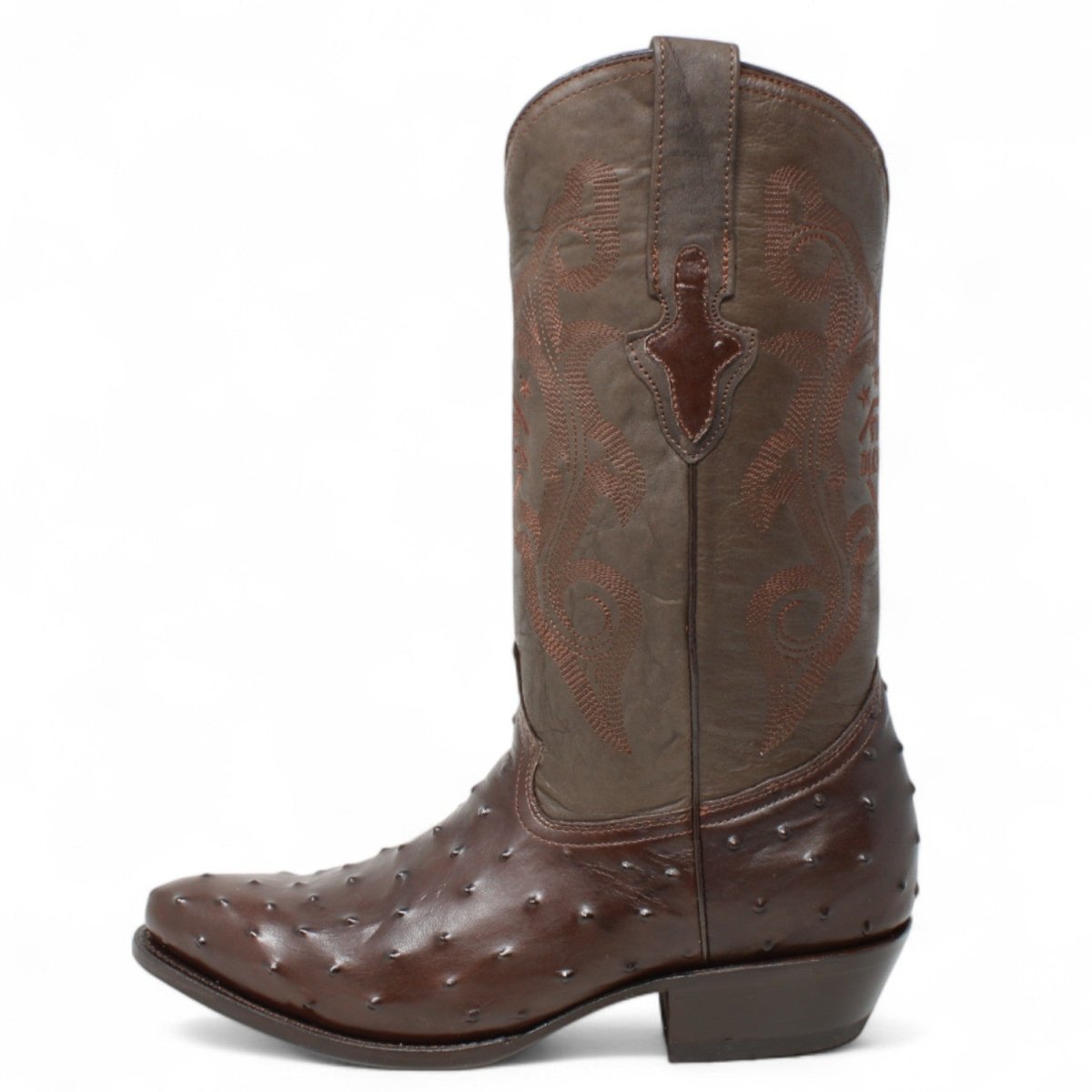 Men's White Diamonds Ostrich Print J - Toe Boots - Brown - White Diamonds Boots