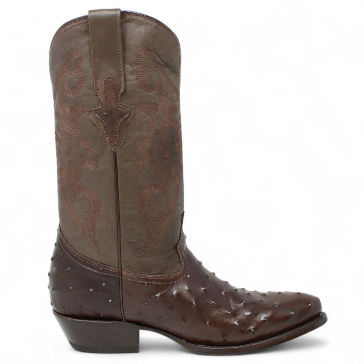 Men's White Diamonds Ostrich Print J - Toe Boots - Brown - White Diamonds Boots