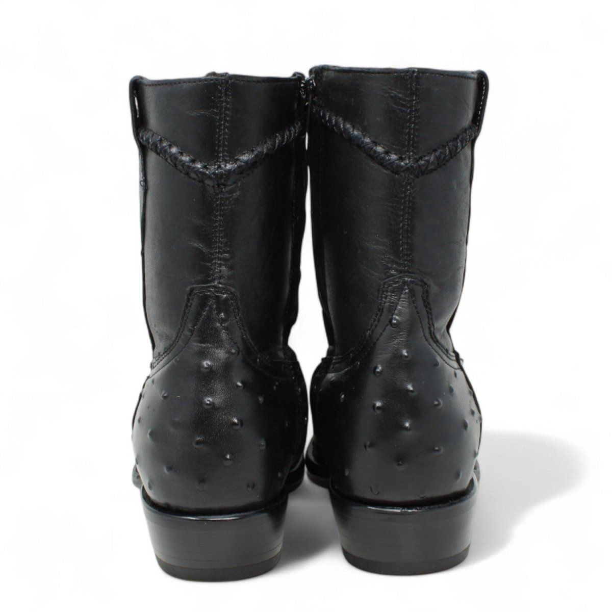 Men's White Diamonds Ostrich Print J - Toe Short Boots w/Zipper - Black - White Diamonds Boots