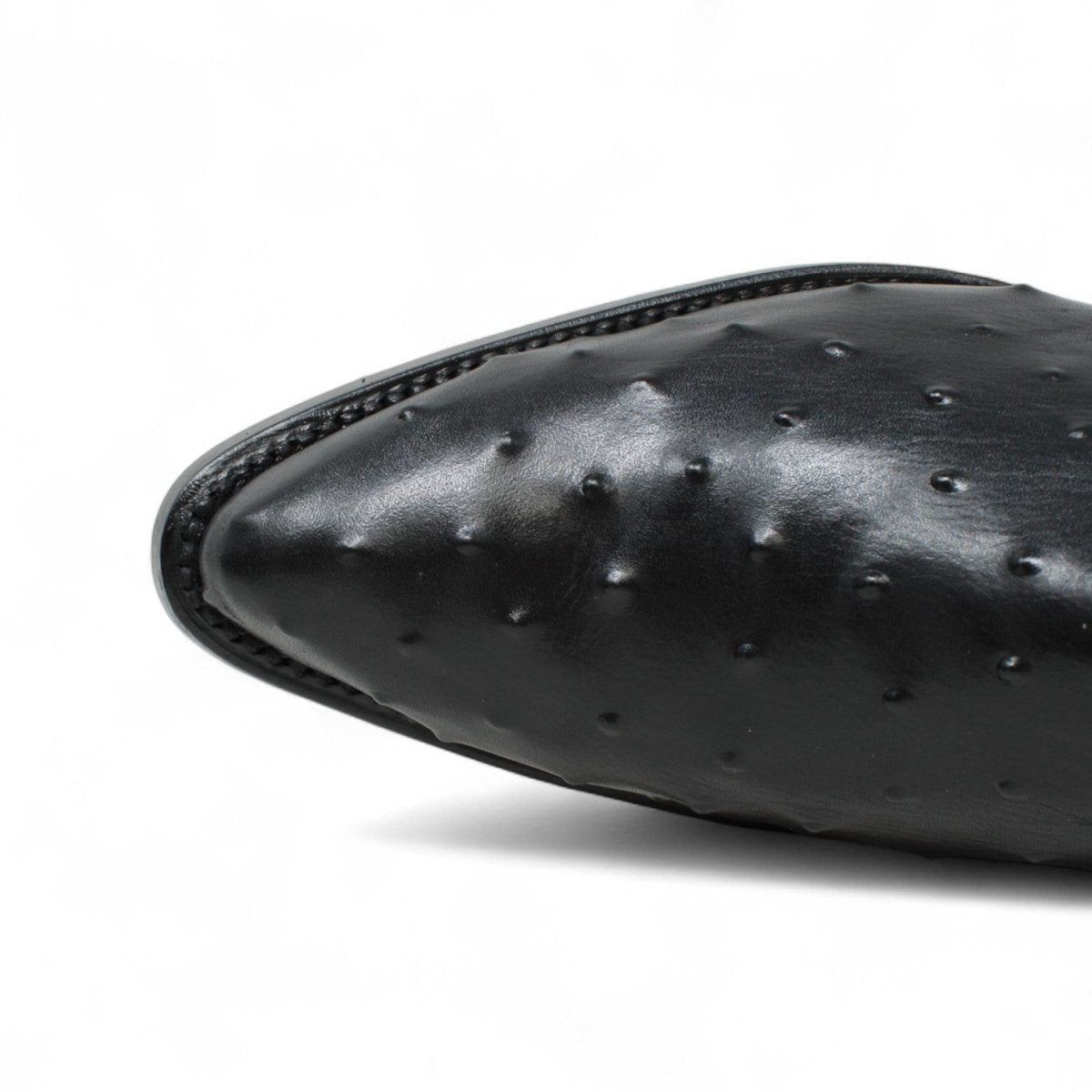 Men's White Diamonds Ostrich Print J - Toe Short Boots w/Zipper - Black - White Diamonds Boots