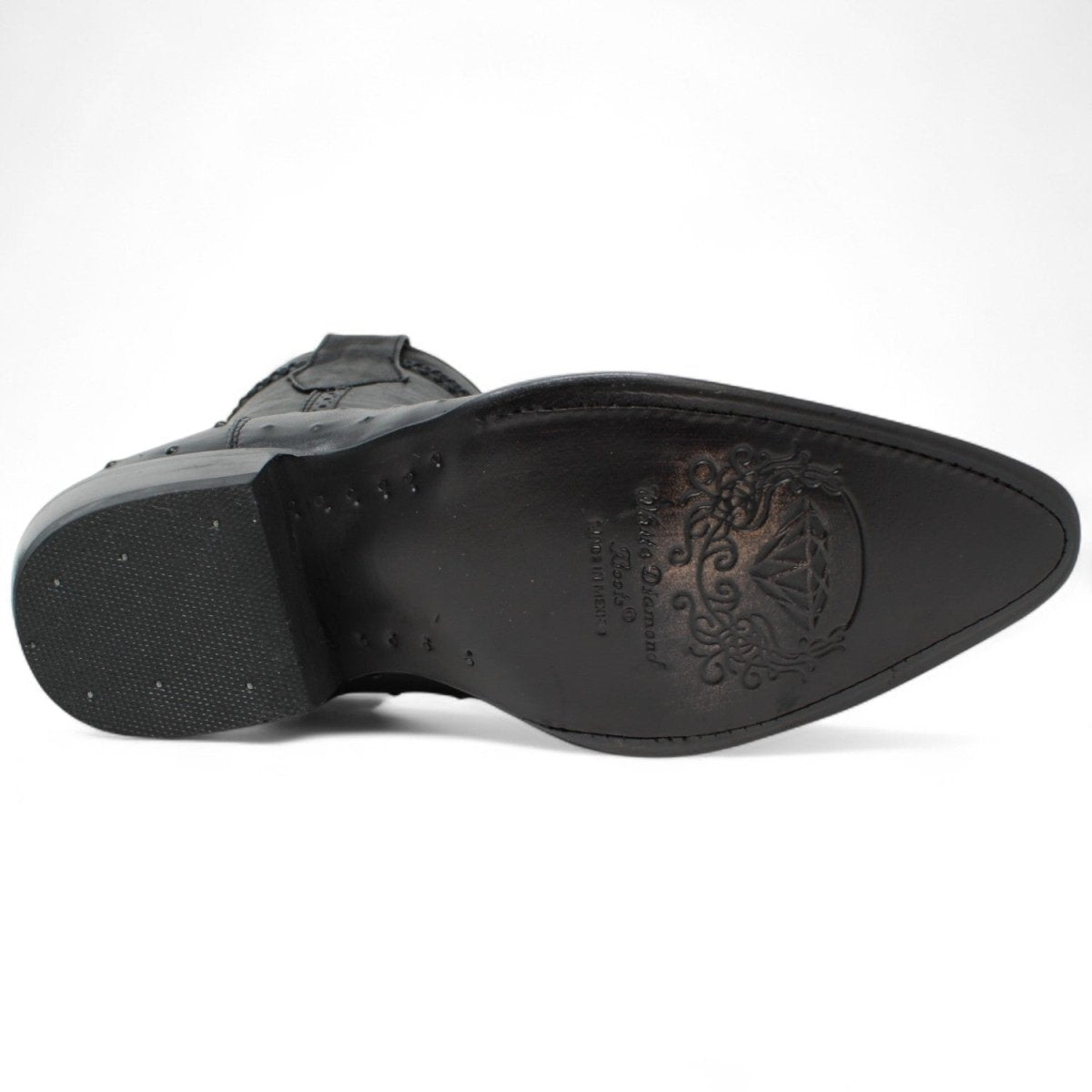 Men's White Diamonds Ostrich Print J - Toe Short Boots w/Zipper - Black - White Diamonds Boots