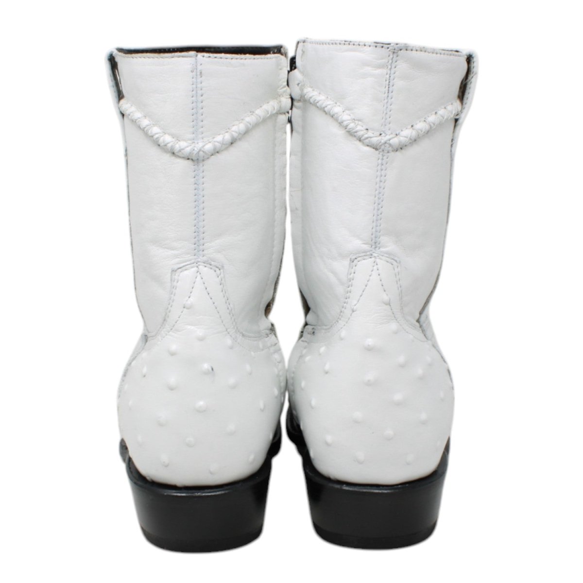 Men's White Diamonds Ostrich Print J - Toe Short Boots w/Zipper - White - White Diamonds Boots