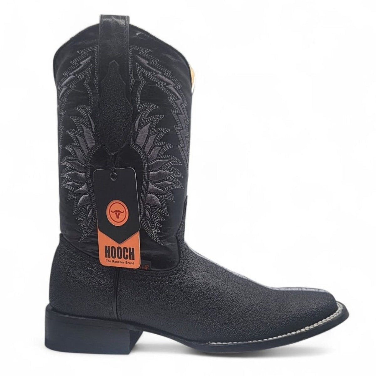 Men’s Wide Square Toe Full Rowstone Stingray Print Western Boot Genuine Leather - Hooch Boots