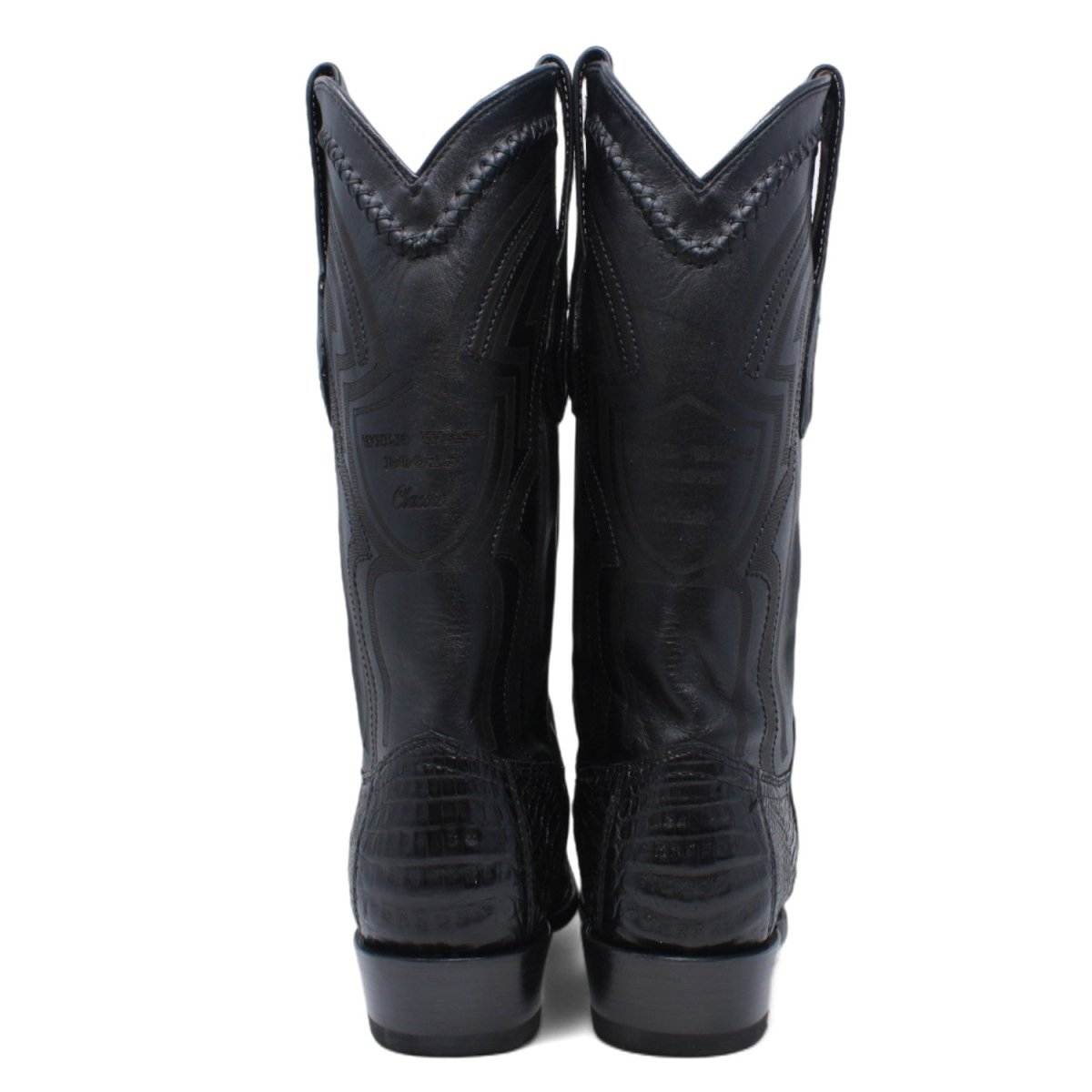 Men's Original Black Caiman Belly Round Toe Boots - Wild West Boots - Pair Back View