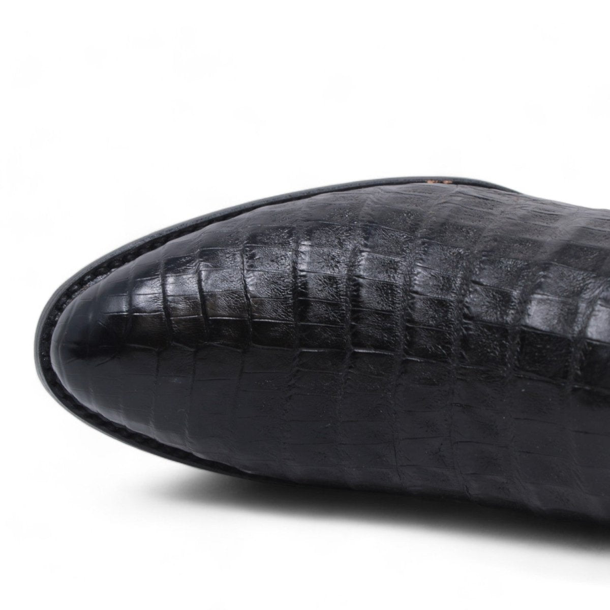 Men's Original Black Caiman Belly Round Toe Boots - Wild West Boots - Toe View