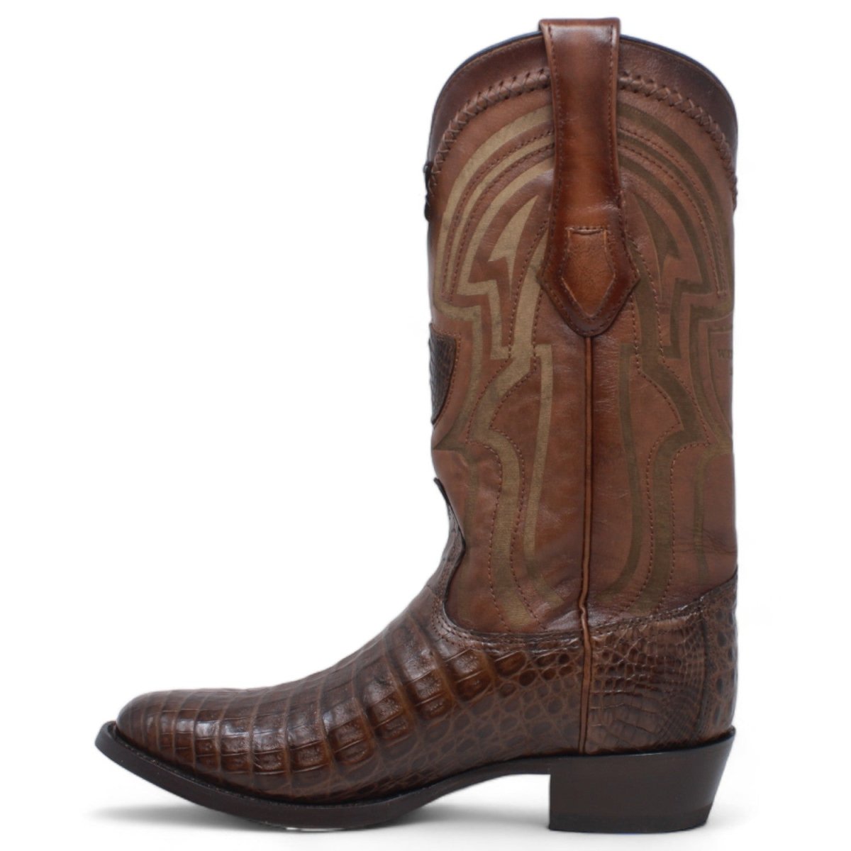 Men's Original Brown Caiman Belly Round Toe Boots - Wild West Boots - Left Side View