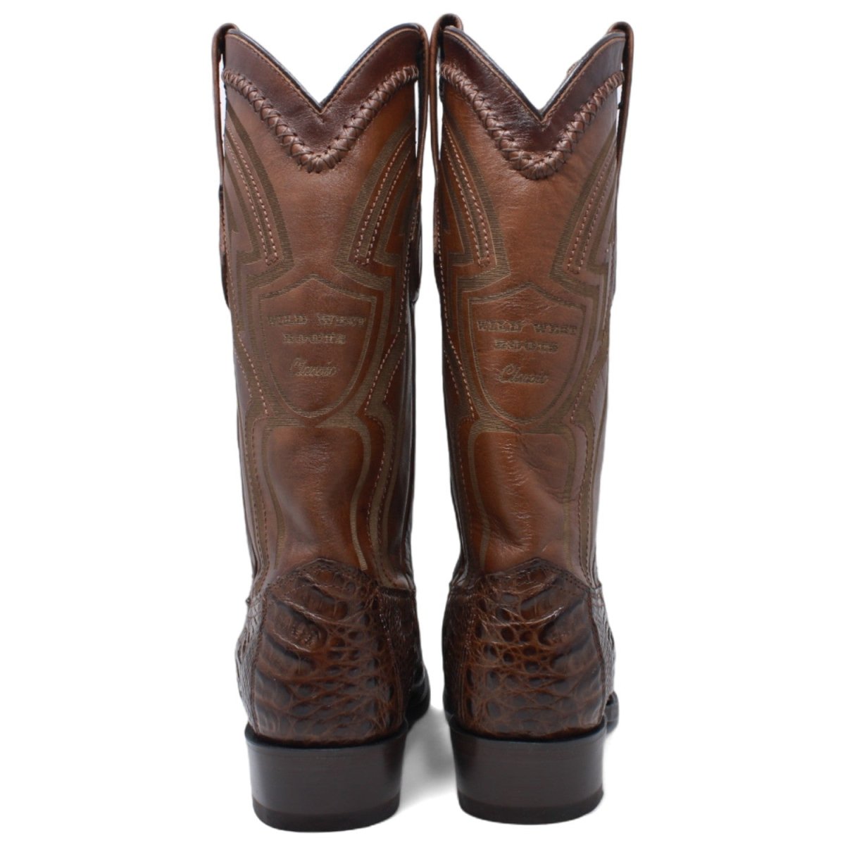 Men's Original Brown Caiman Belly Round Toe Boots - Wild West Boots - Pair Back View