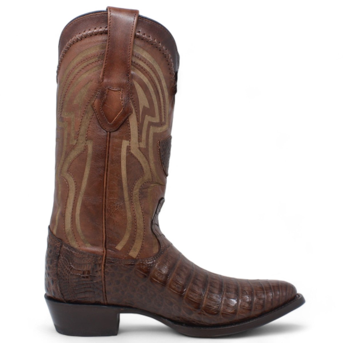 Men's Original Brown Caiman Belly Round Toe Boots - Wild West Boots - Right Side View
