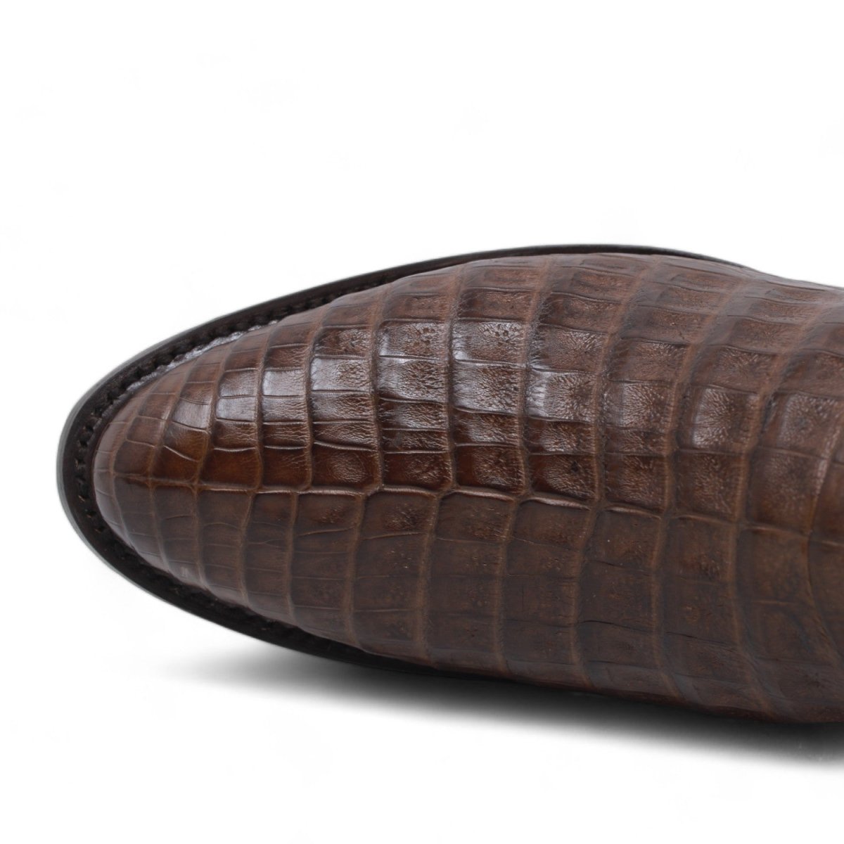 Men's Original Brown Caiman Belly Round Toe Boots - Wild West Boots - Toe View