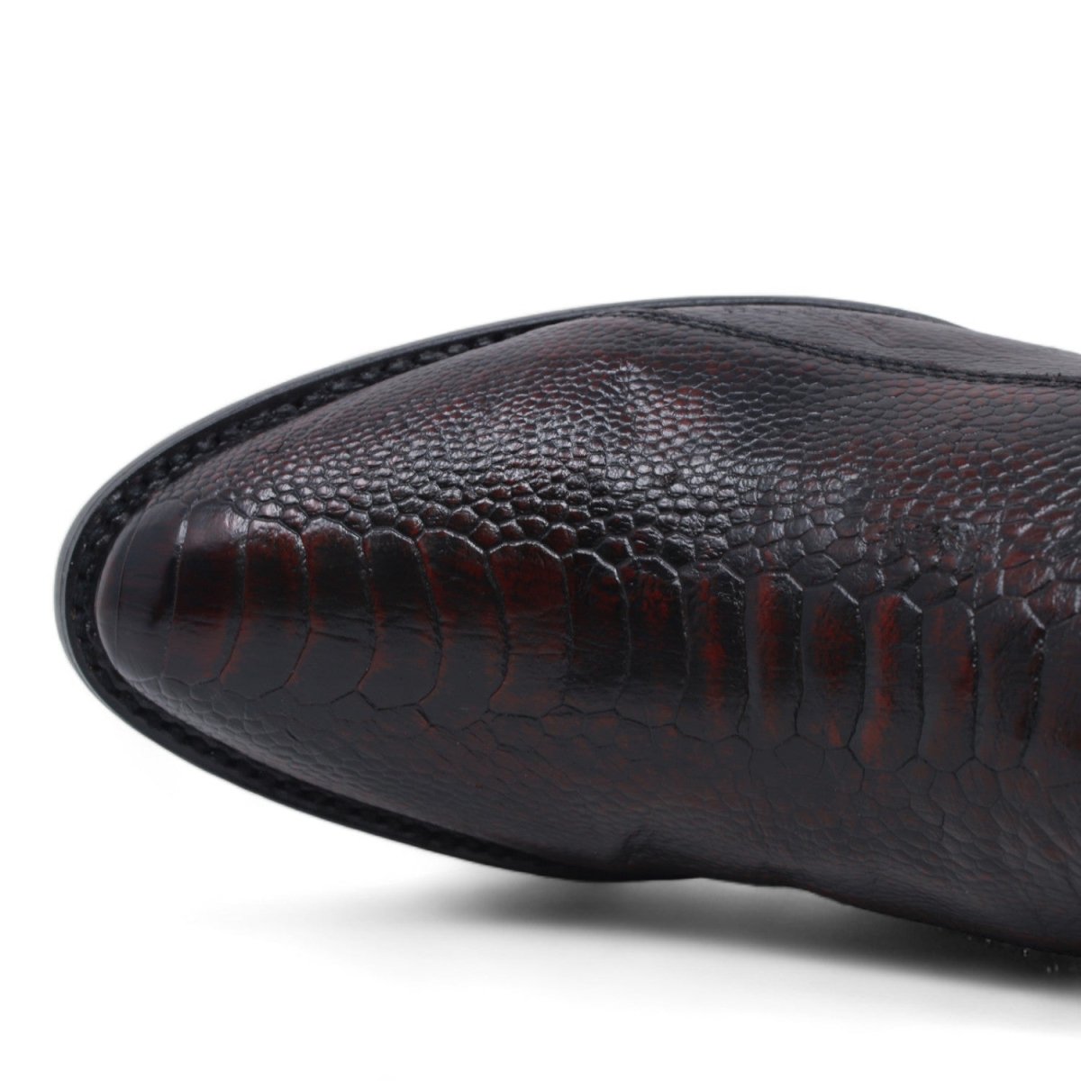Men's Original Black Cherry Ostrich Leg Round Toe Boots - Wild West Boots - Toe View