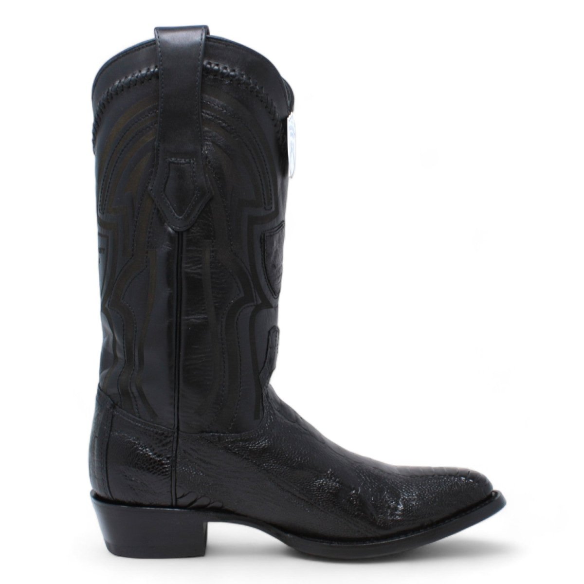 Men's Original Black Ostrich Leg Round Toe Boots - Wild West Boots - Right Side View