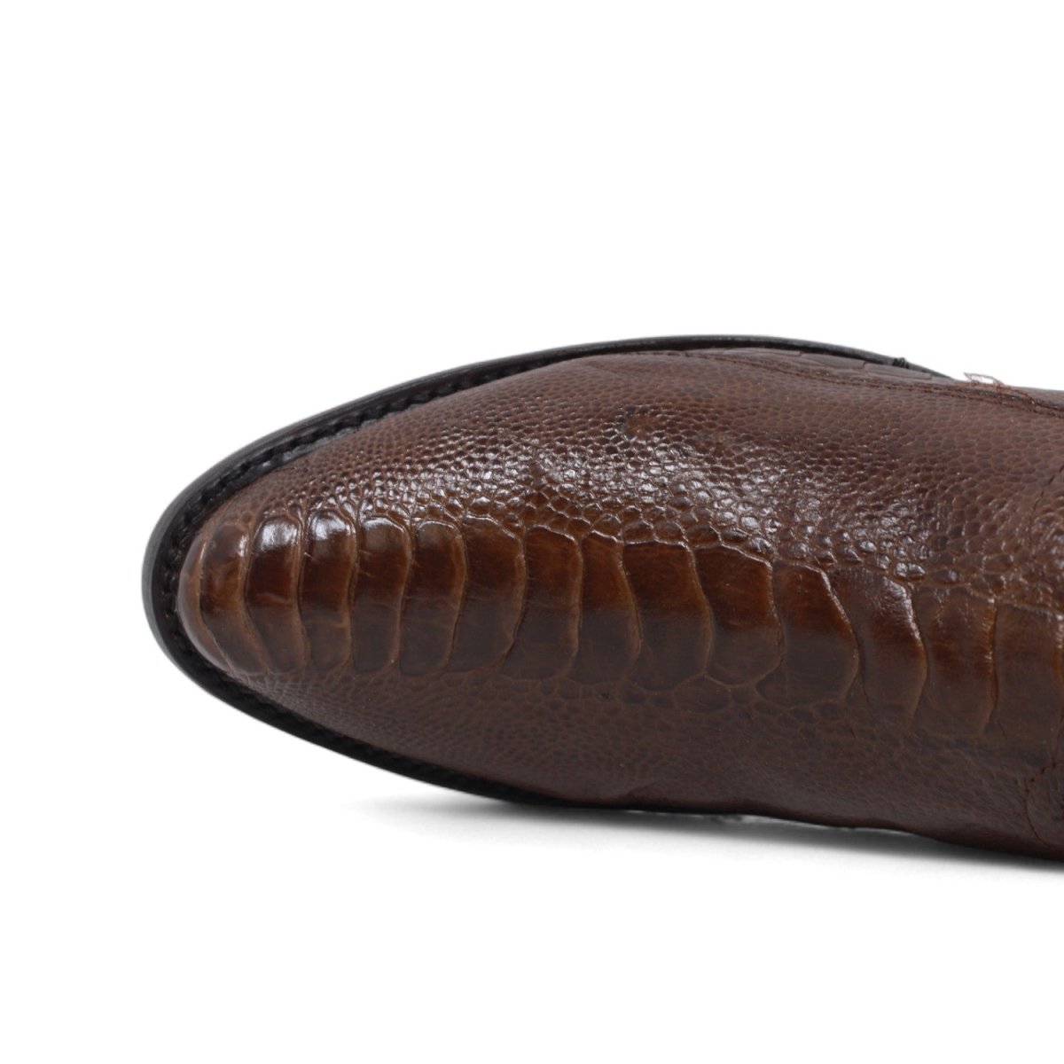 Men's Original Brown Ostrich Leg Round Toe Boots - Wild West Boots - Toe View