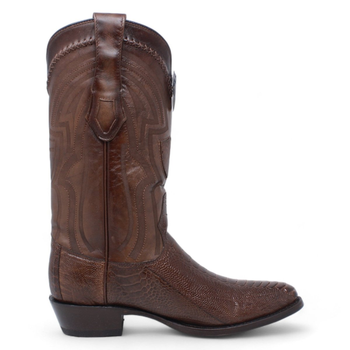 Men's Original Brown Ostrich Leg Round Toe Boots - Wild West Boots - Right Side View