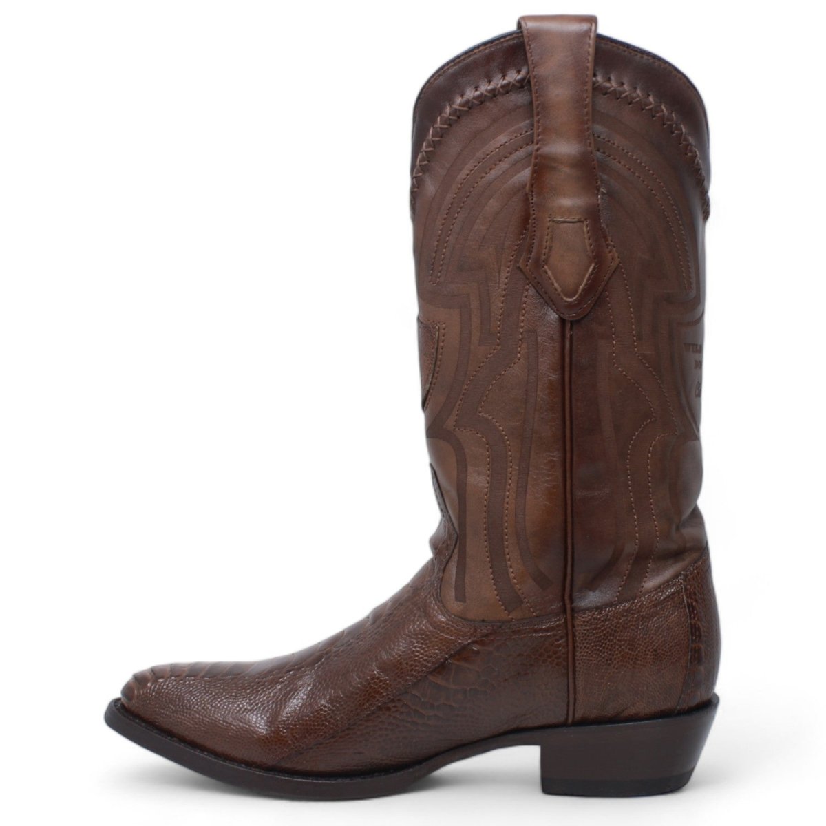 Men's Original Brown Ostrich Leg Round Toe Boots - Wild West Boots - Left Side View