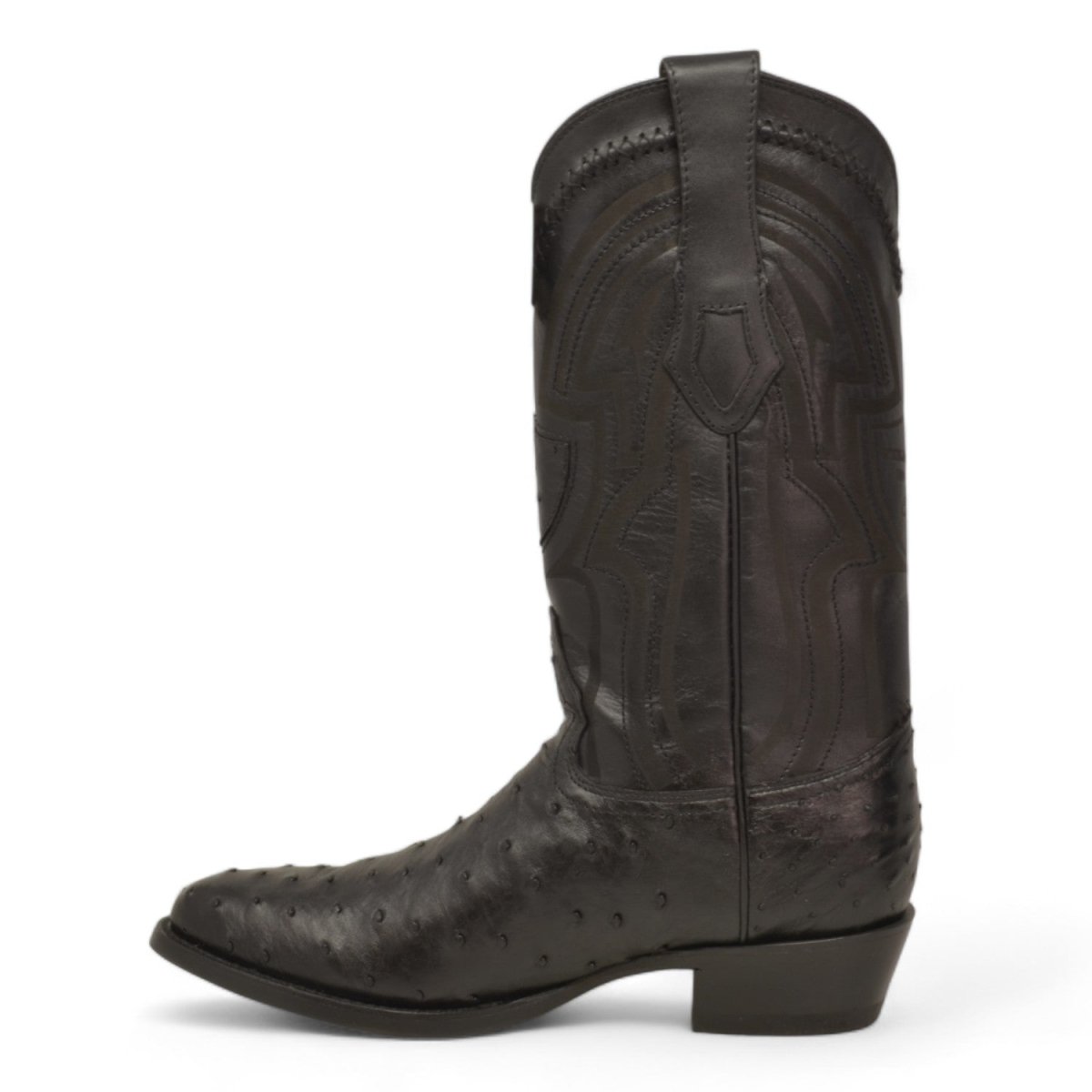 Men's Original Black Ostrich Round Toe Boots - Wild West Boots - Left Side View