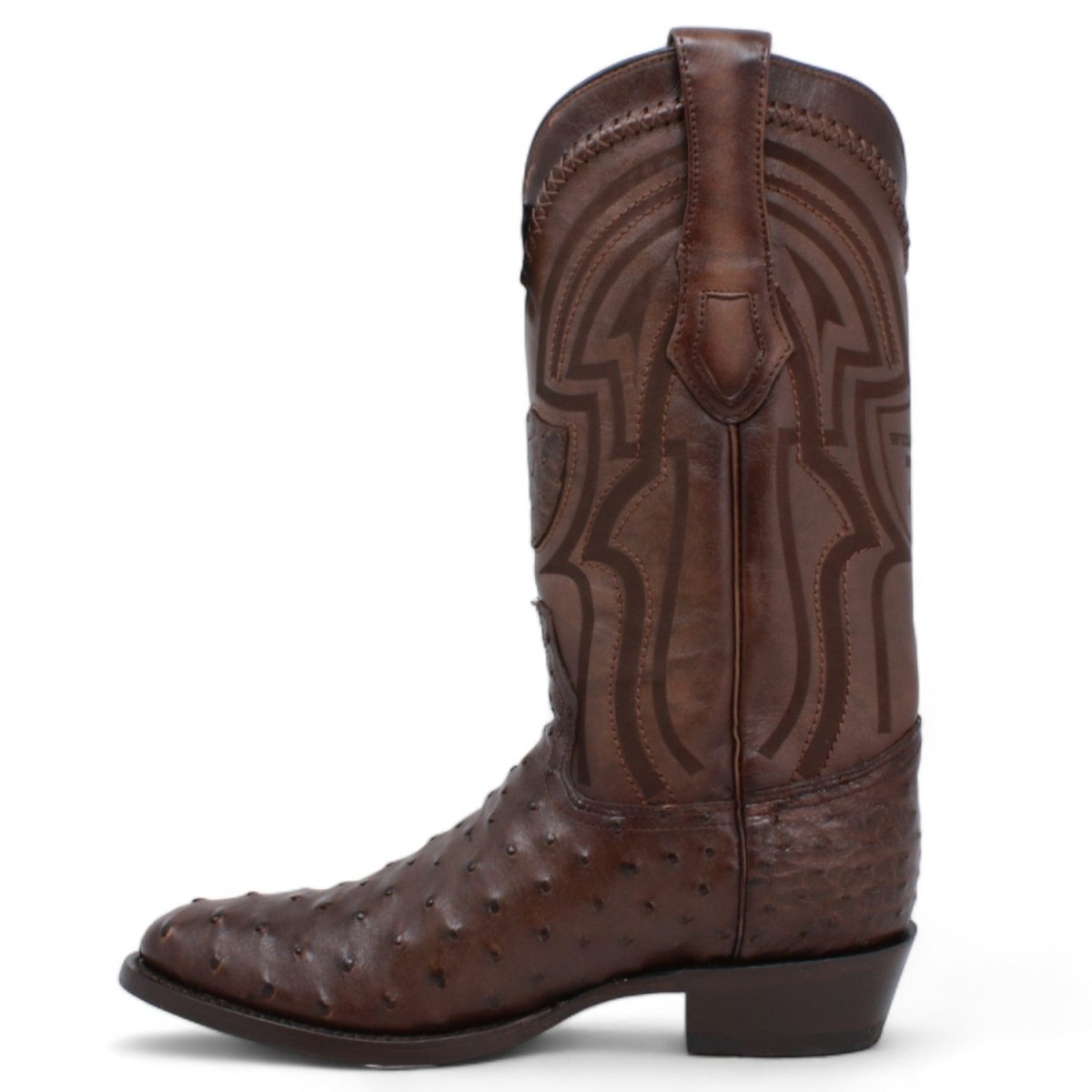 Men's Original Brown Ostrich Round Toe Boots - Wild West Boots - Left Side View