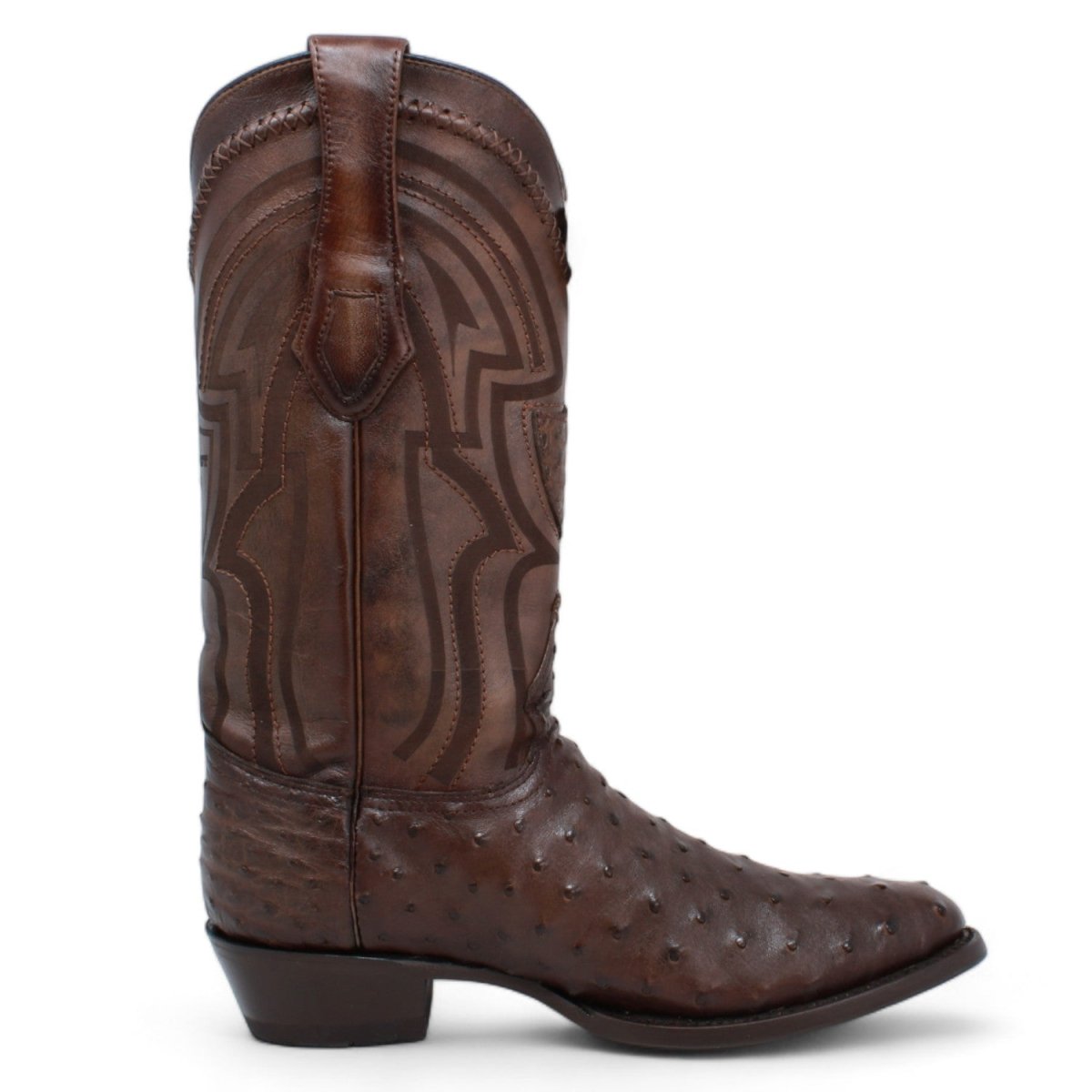 Men's Original Brown Ostrich Round Toe Boots - Wild West Boots - Right Side View