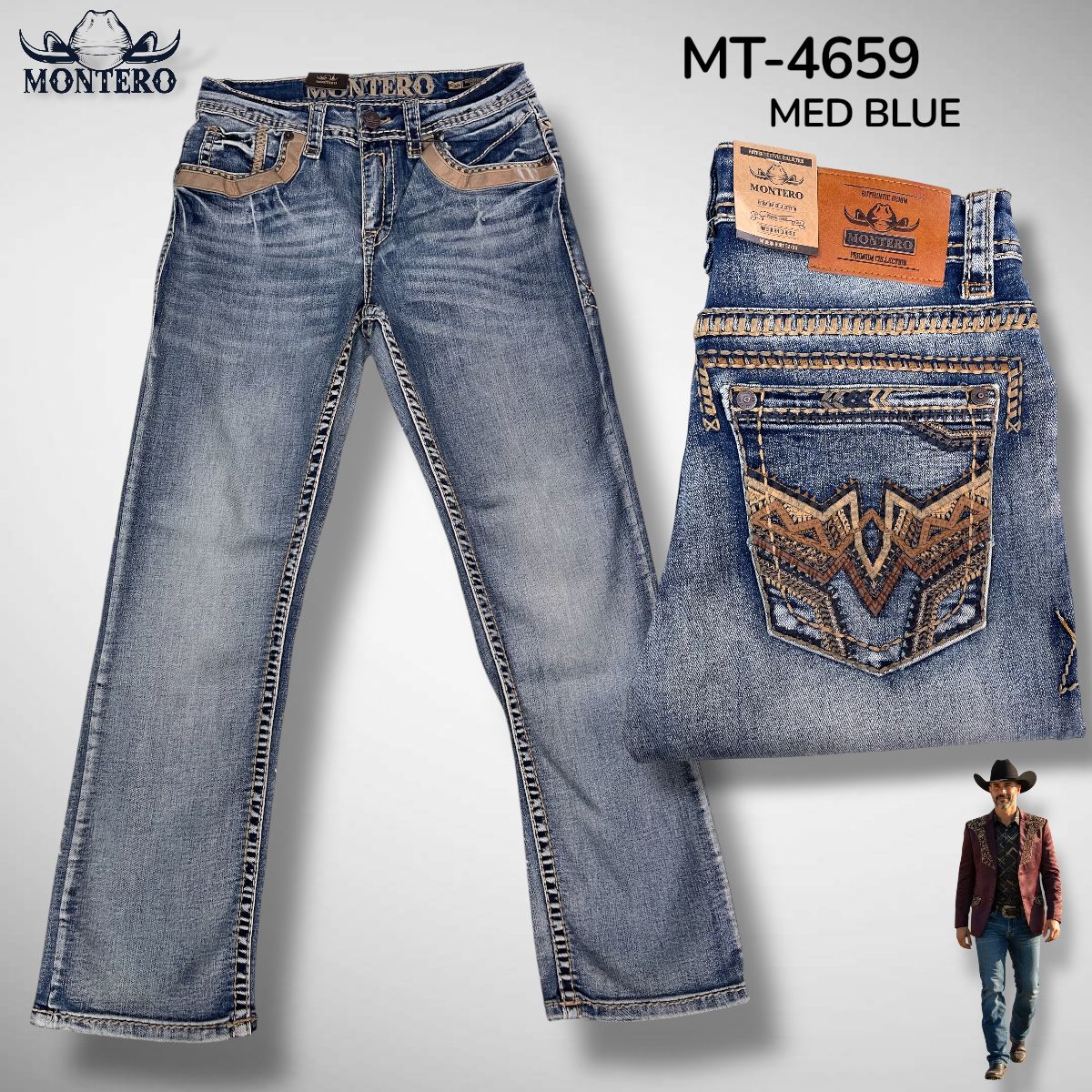 Montero Men's Blue Modern Boot Denim Jeans - MON 4659 - Montero