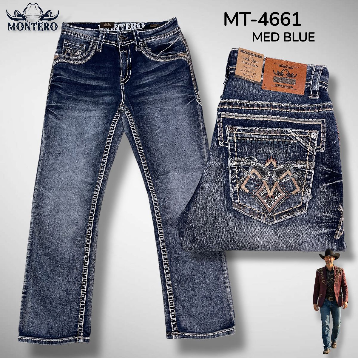 Montero Men's Blue Modern Boot Denim Jeans - MON 4661 - Montero