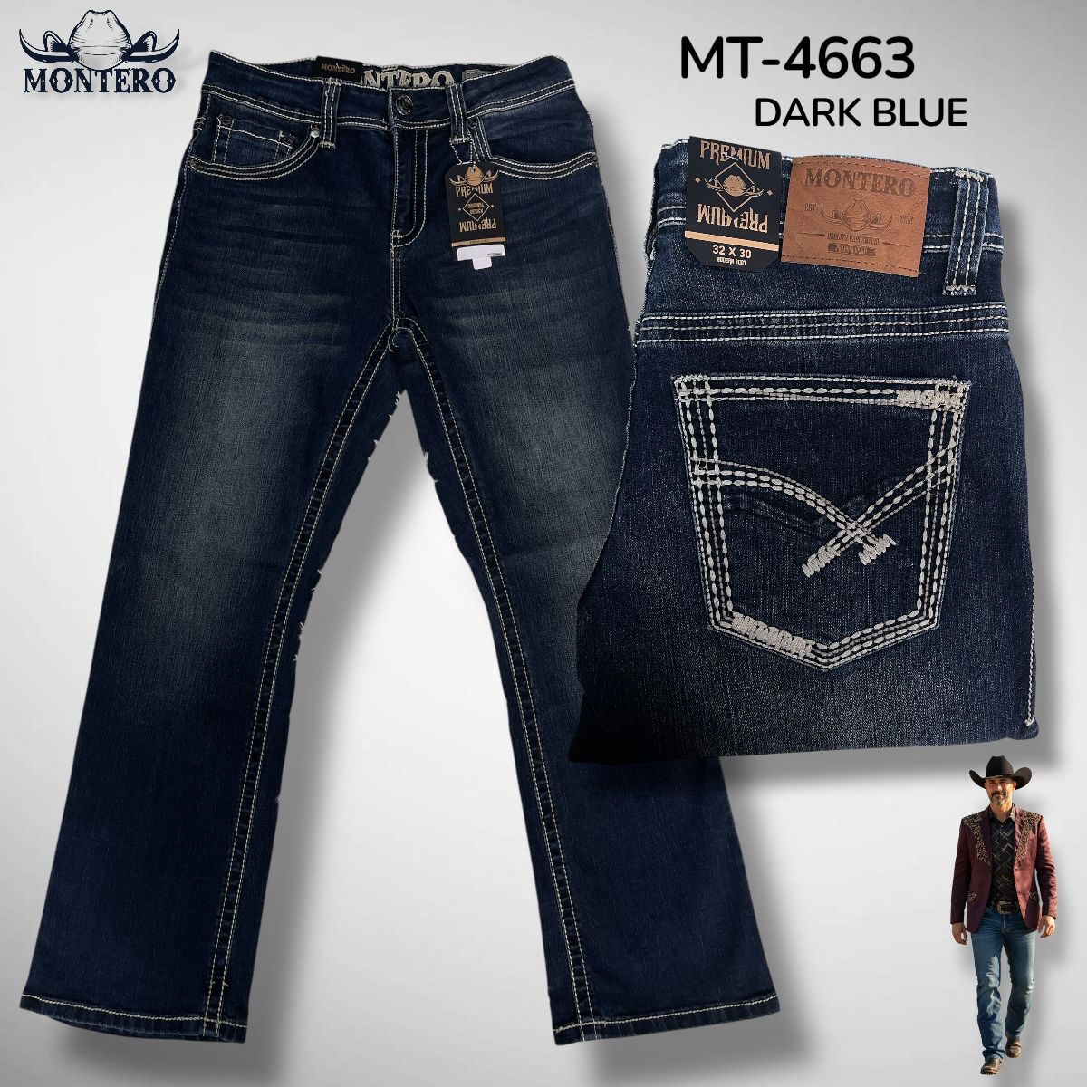 Montero Men's Blue Modern Boot Denim Jeans - MON 4663 - Montero
