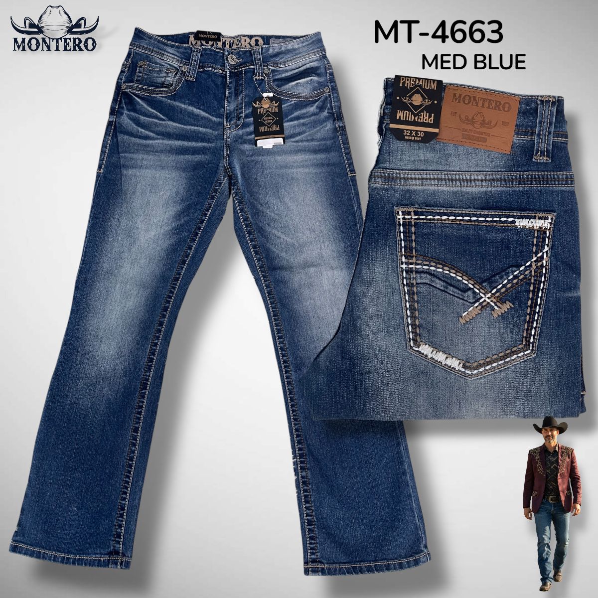 Montero Men's Blue Modern Boot Denim Jeans - MON 4663 - Montero