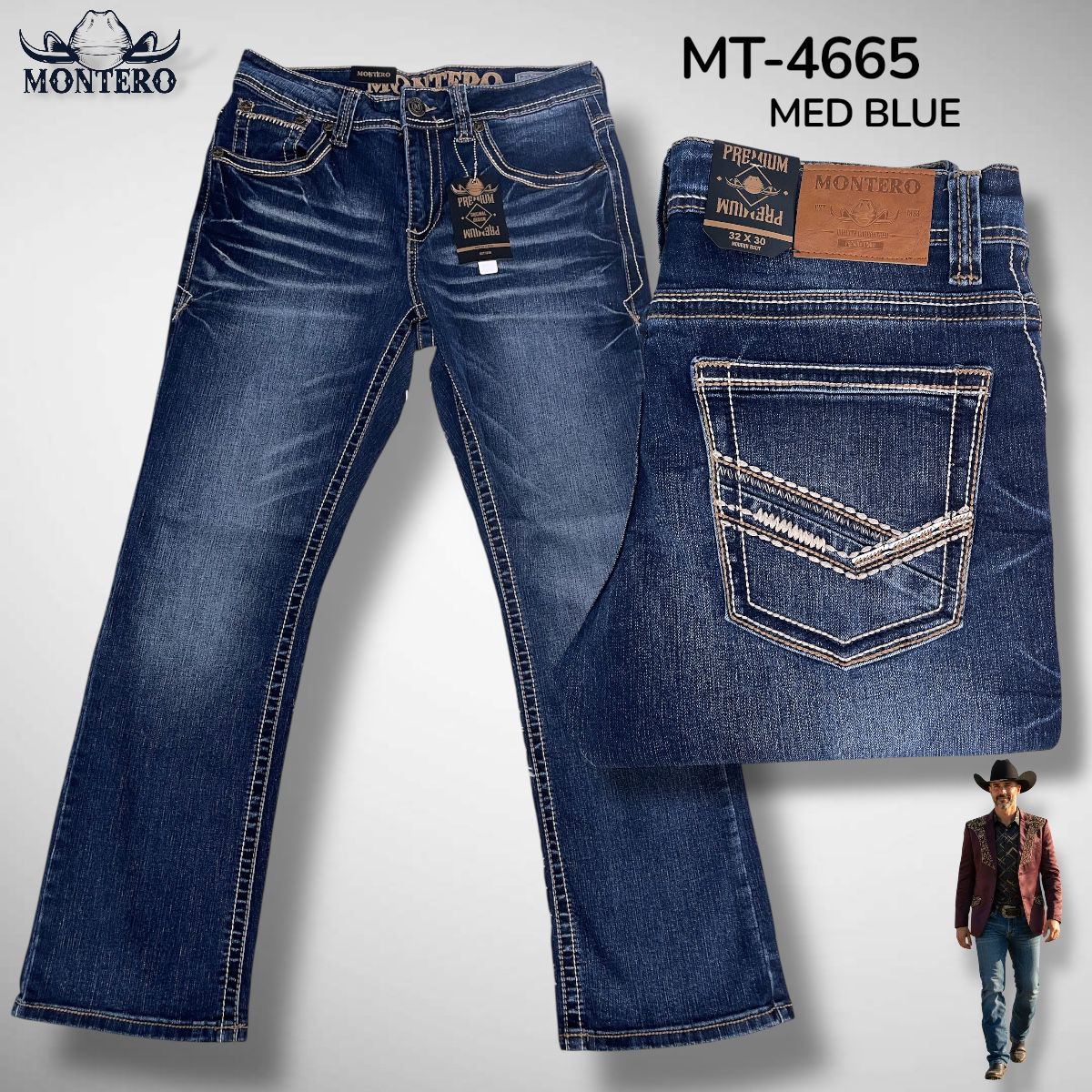 Montero Men's Blue Modern Boot Denim Jeans - MON 4665 - Montero