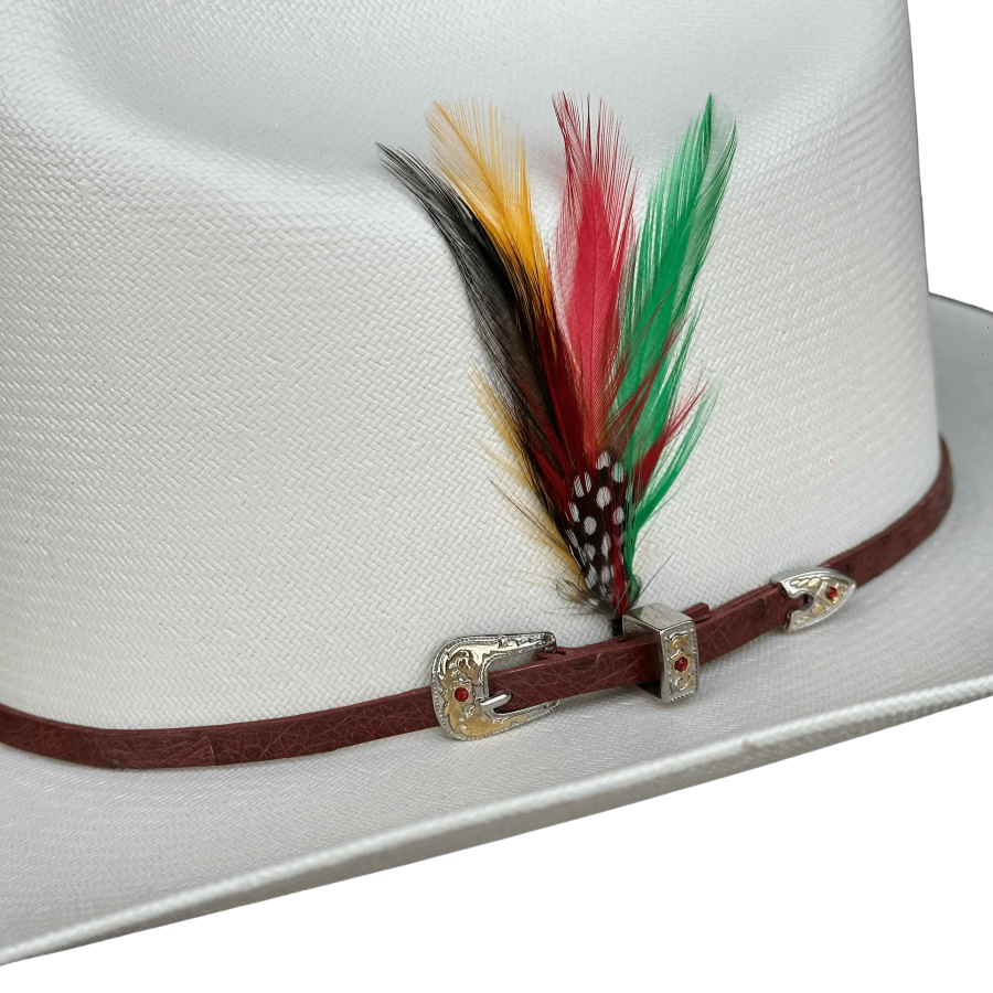 Morcon 500X Fine Shatung Straw Cowboy Hat Sinaloa Style with Feathers - Rodeo Durango