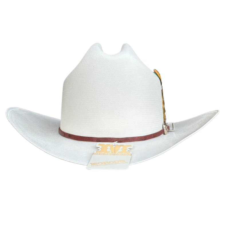 Morcon 500X Fine Shatung Straw Cowboy Hat Sinaloa Style with Feathers - Rodeo Durango