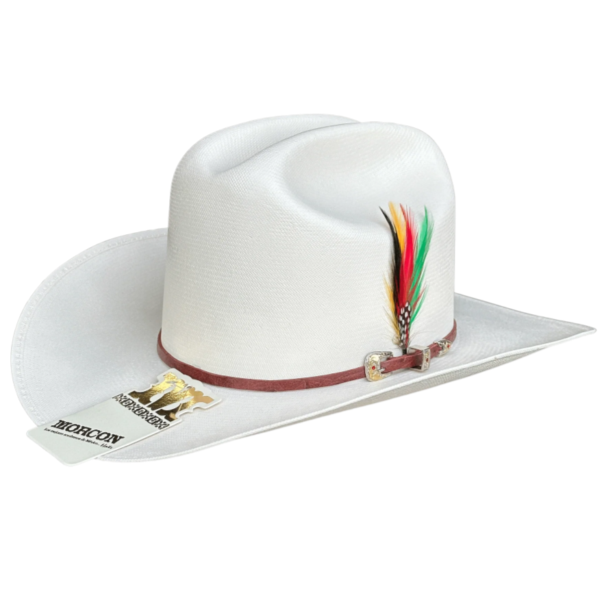 Morcon 500X Fine Shatung Straw Cowboy Hat Sinaloa Style with Feathers - Rodeo Durango