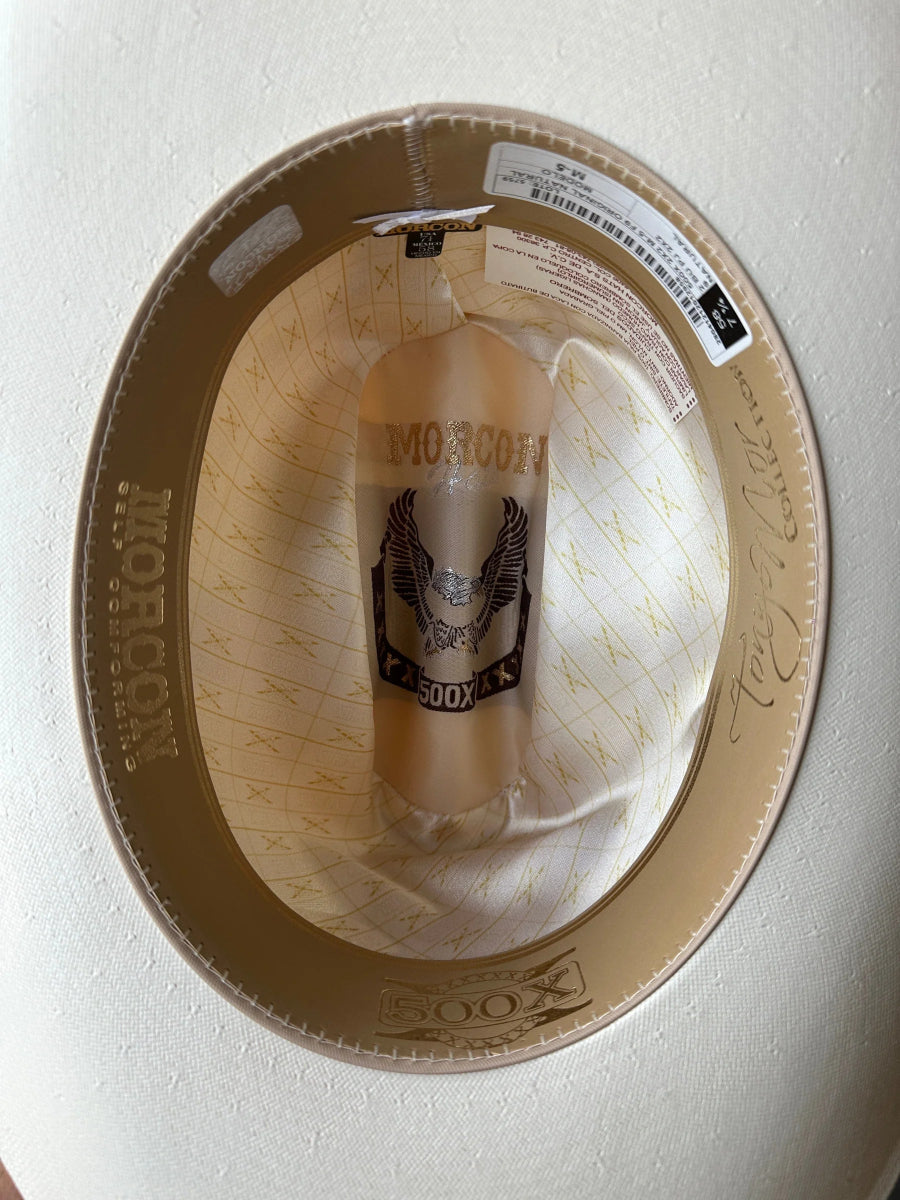 Morcon 500X Fine Shatung Straw Cowboy Hat Sinaloa Style with Feathers - Rodeo Durango