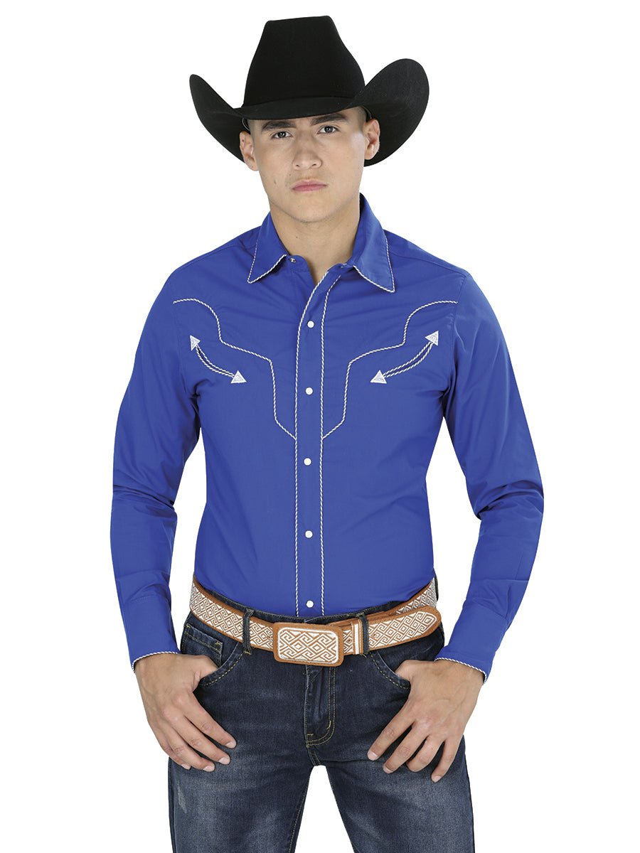Navy Blue Western Long Sleeve Shirt 123918 - Diana Zapateria Inc