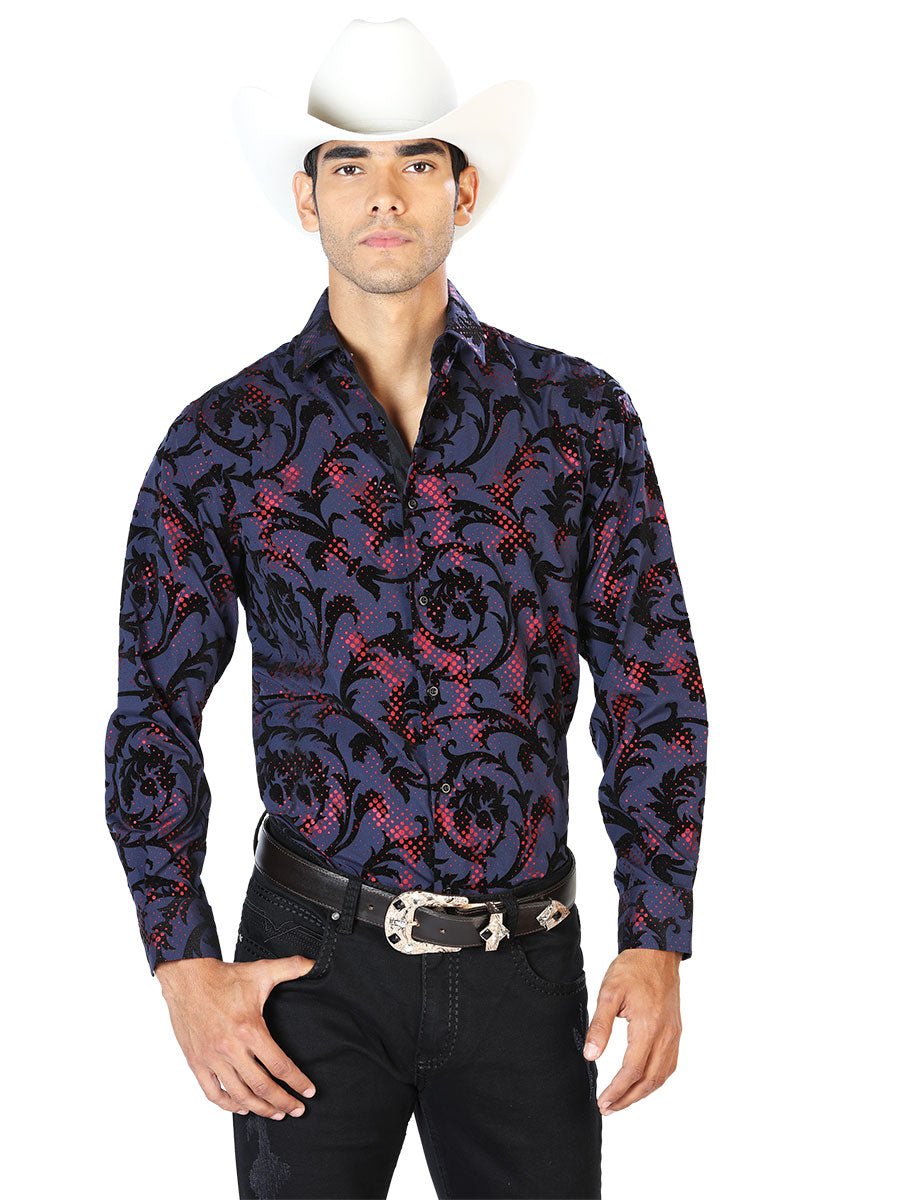 Navy Casual Long Sleeve Shirt 43584 - Diana Zapateria Inc
