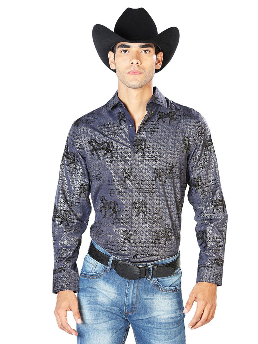 Navy Casual Long Sleeve Shirt 43598 - Diana Zapateria Inc