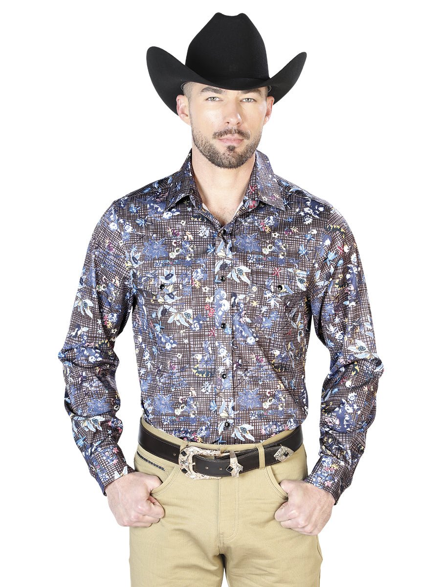 Navy Floral Casual Long Sleeve Shirt 43953 - Diana Zapateria Inc