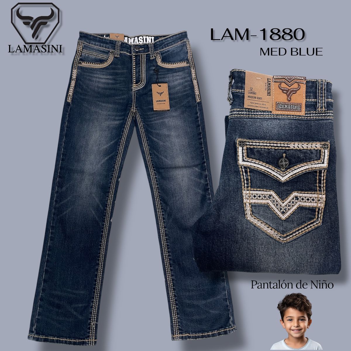 Pantalon Vaquero de Mezclilla para Ninos LAM - 1880 - Lamasini