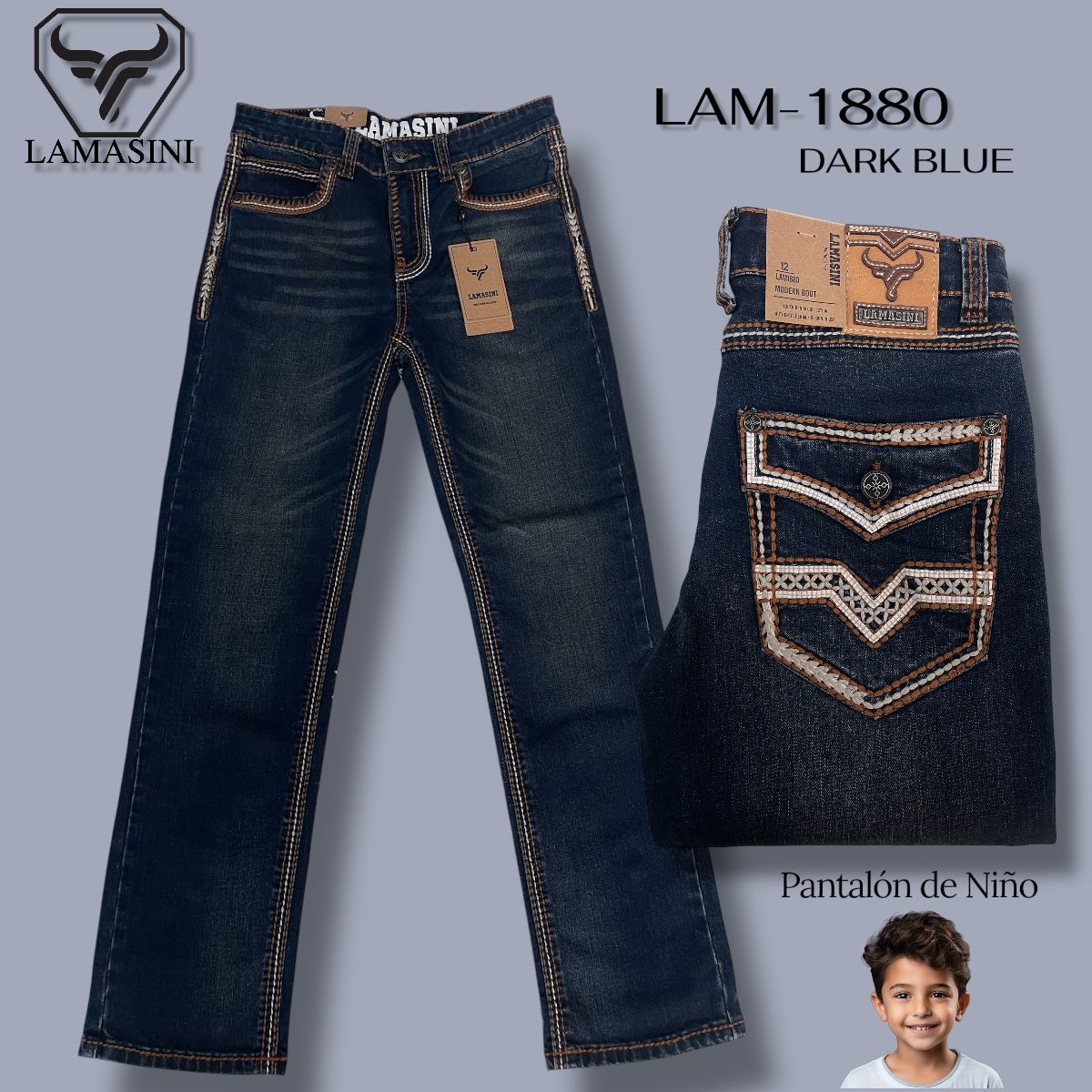Pantalon Vaquero de Mezclilla para Ninos LAM - 1880 - Lamasini
