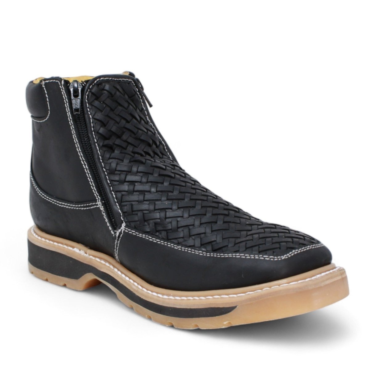 Petatillo Square Toe Double Density Work Boots Black with Double Zipper - Hooch