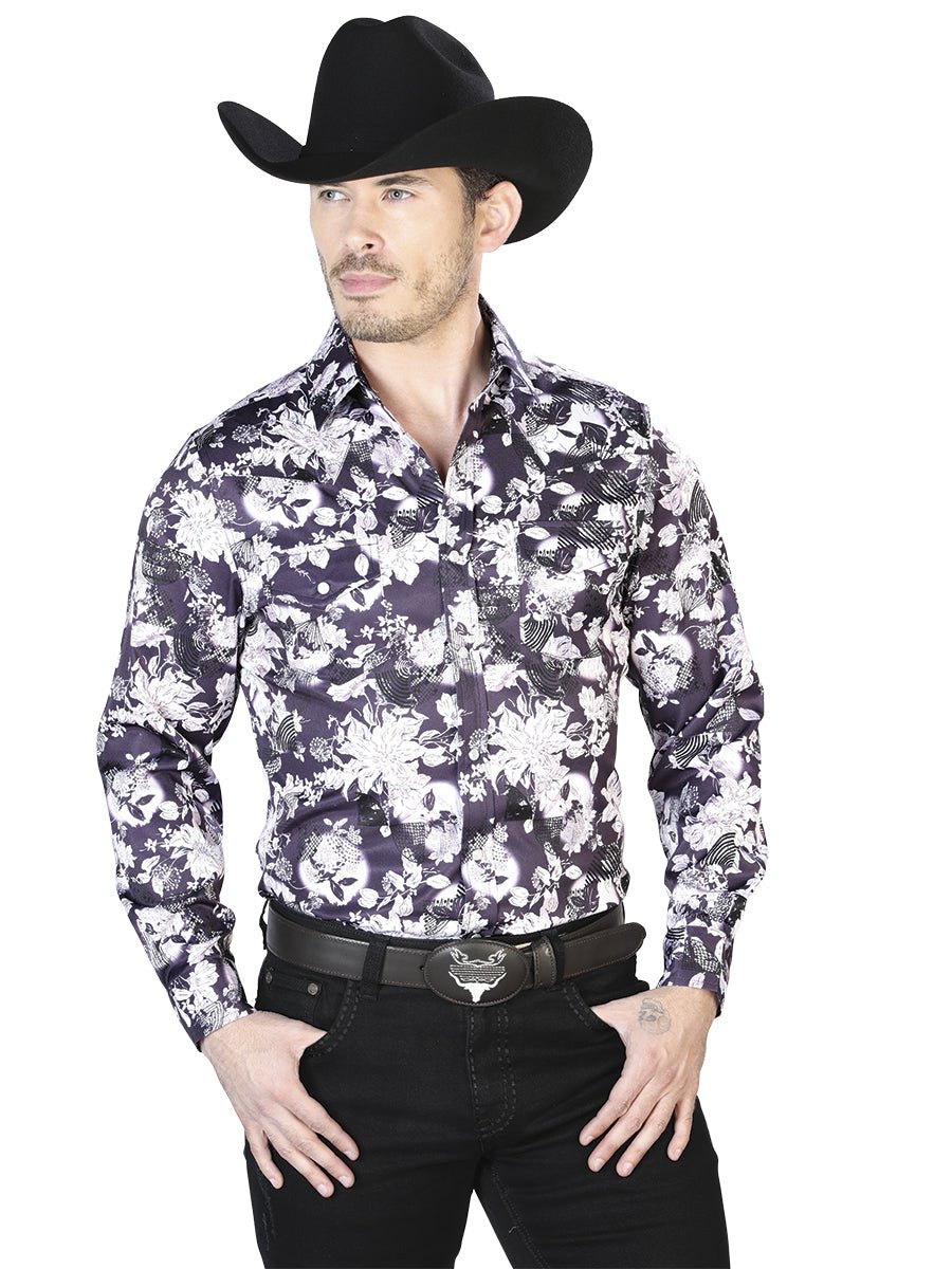 Purple Flower Print Long Sleeve Shirt 43948 - Diana Zapateria Inc