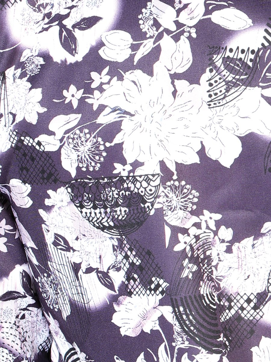 Purple Flower Print Long Sleeve Shirt 43948 - Diana Zapateria Inc