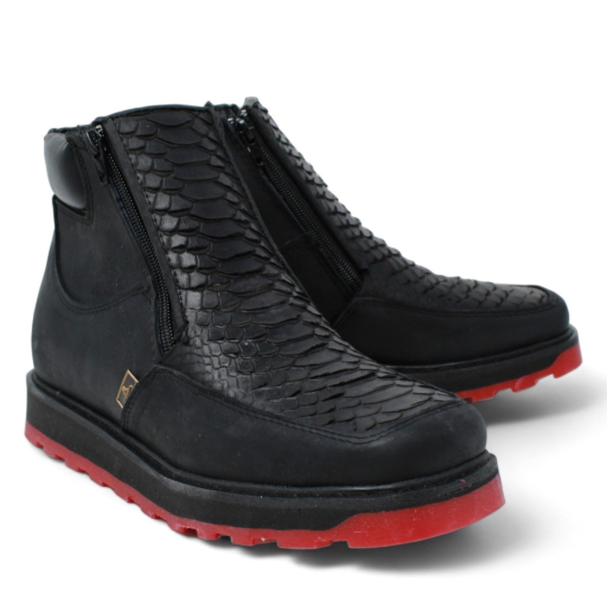 Men's Python Print Square Toe Boots - Black main image 1