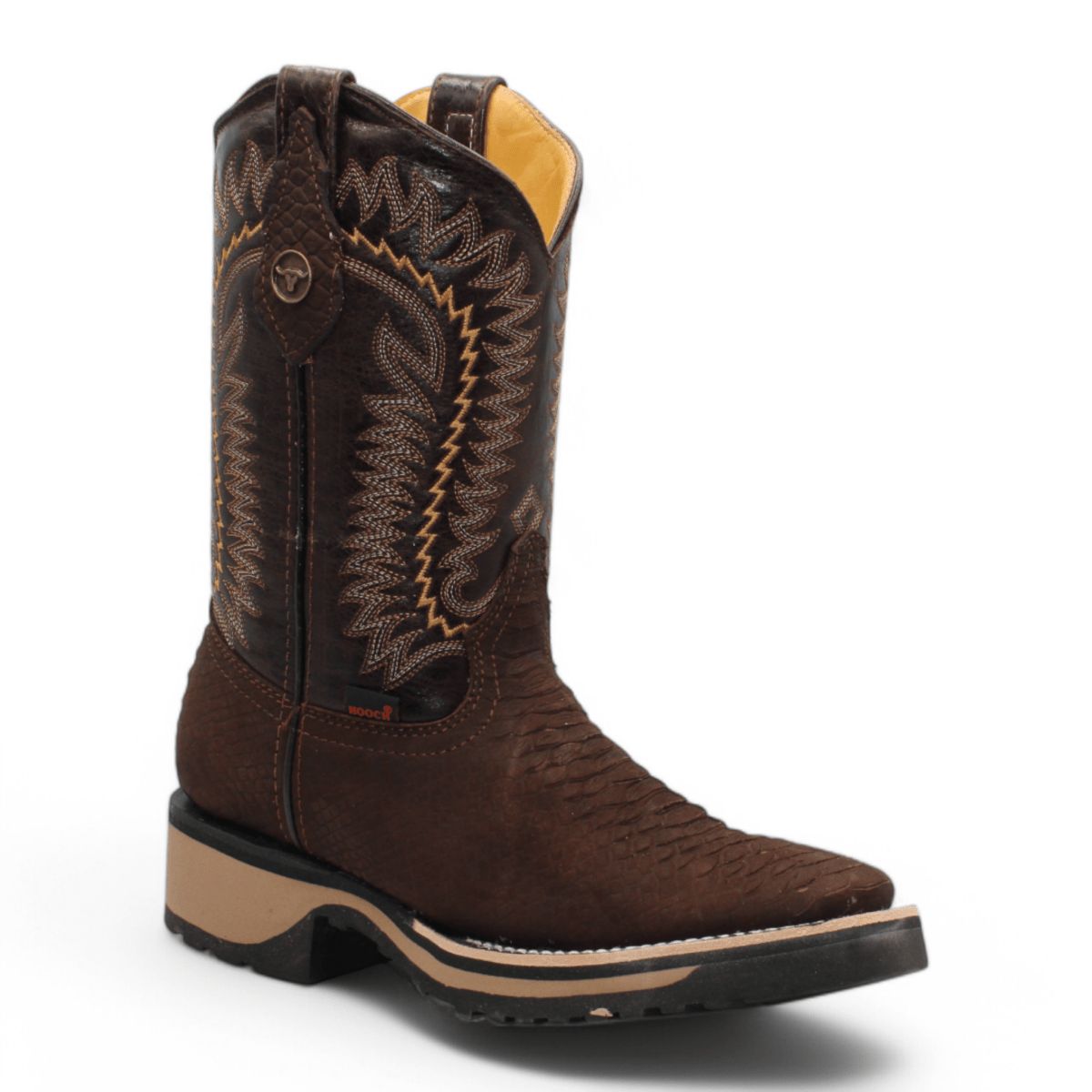 Python Print Square Toe Boots - Chocolate - Hooch Boots
