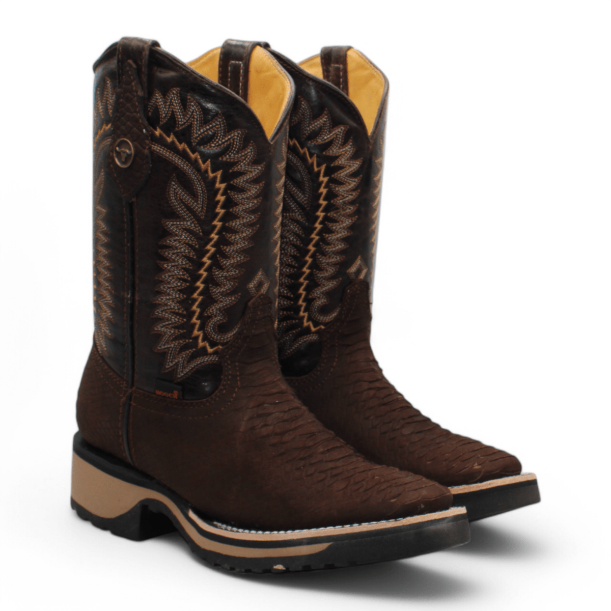 Python Print Square Toe Boots - Chocolate - Hooch Boots