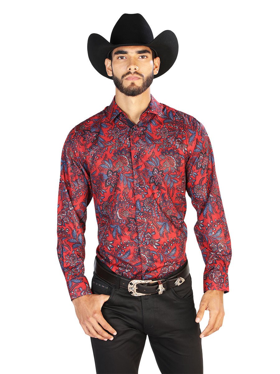 Red And Blue Casual Long Sleeve Shirt 43856 - Diana Zapateria Inc