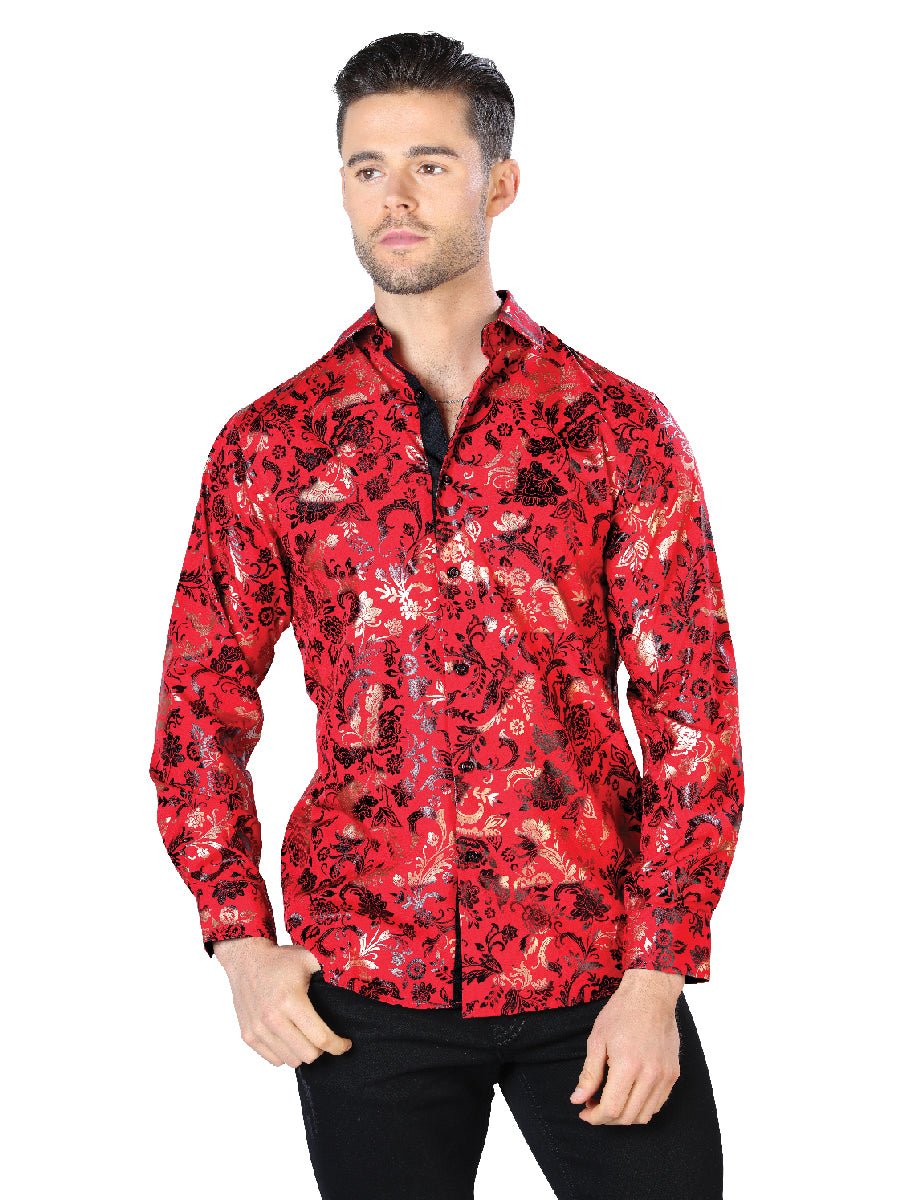 Red And Gold Casual Long Sleeve Shirt 44031 - Diana Zapateria Inc