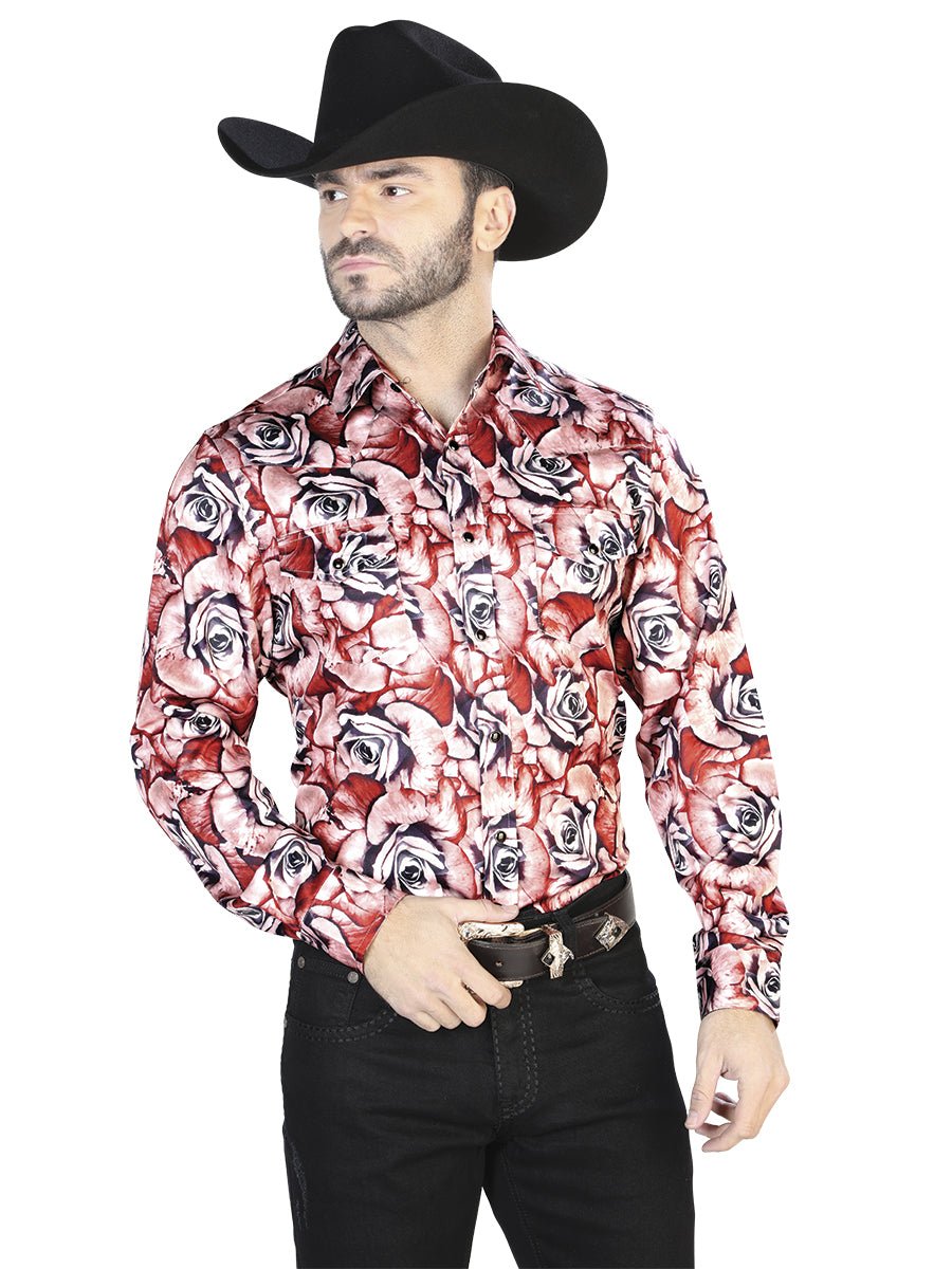 Red With Roses Casual Long Sleeve Shirt 44068 - Diana Zapateria Inc