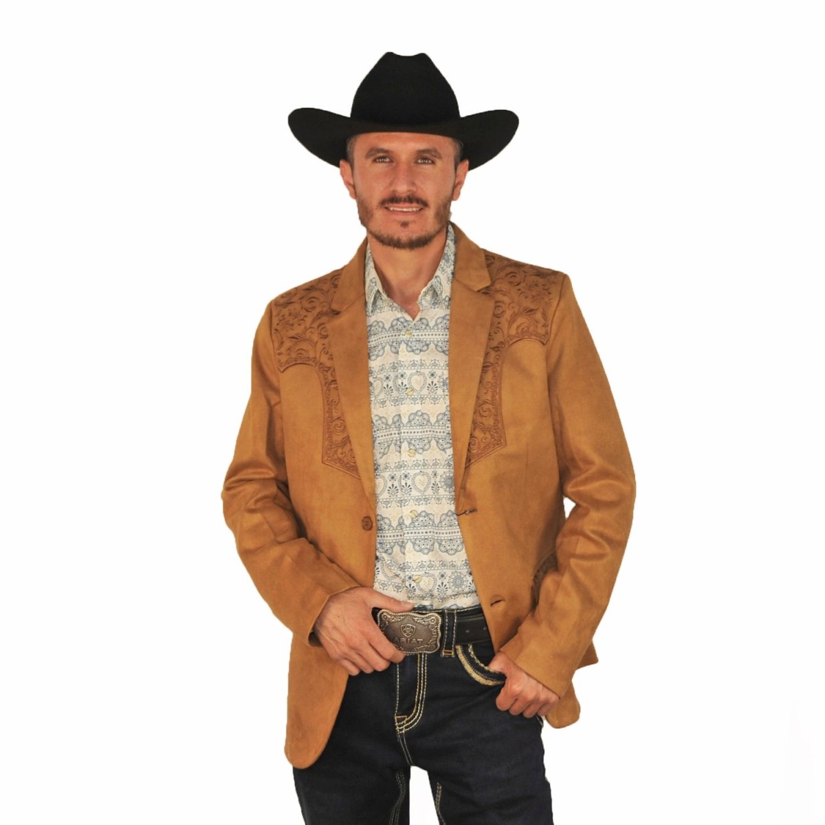 Saco Camel Vaquero de Gamuza con Bordado Western, Lam - 516 - Lamasini