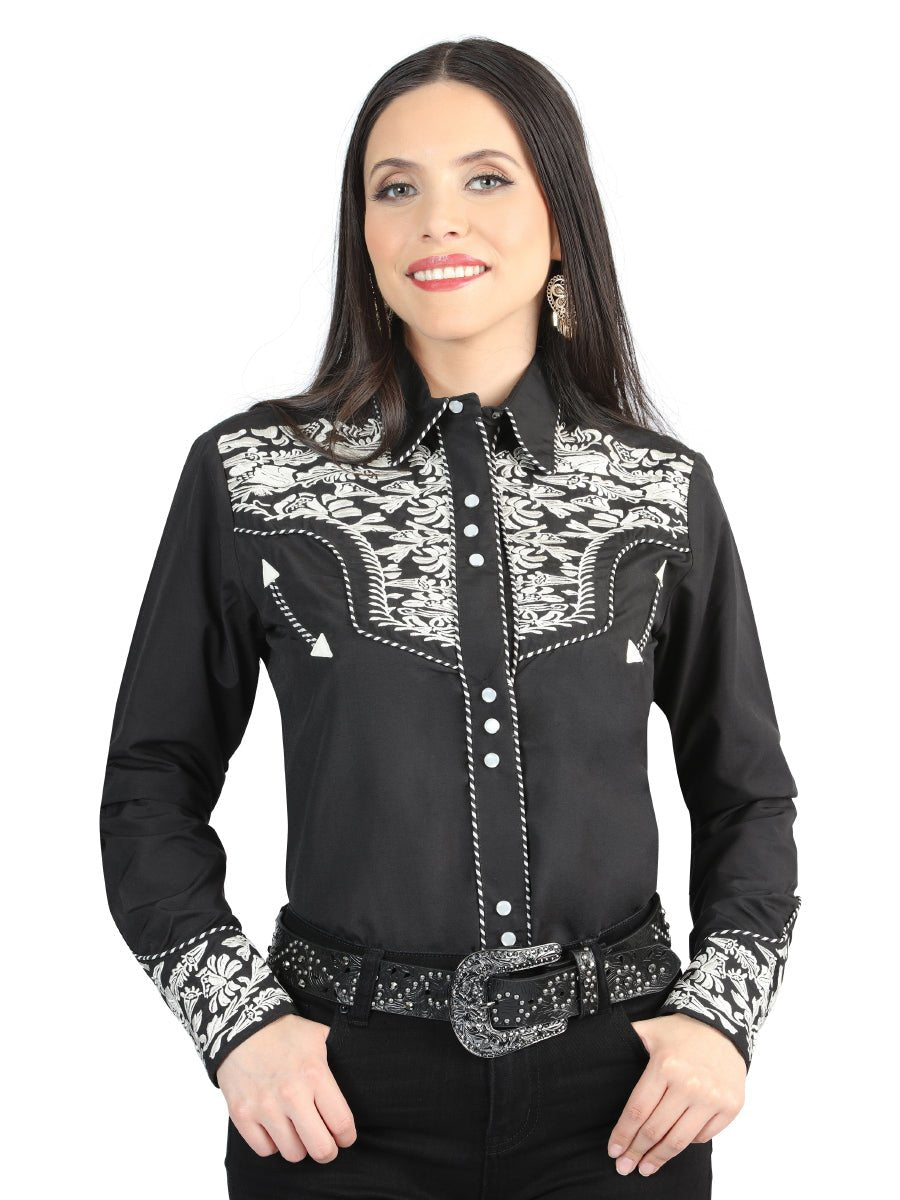 Senor De Los Cielos Embroidery Shirt Black/Silver 44342 - Diana Zapateria Inc