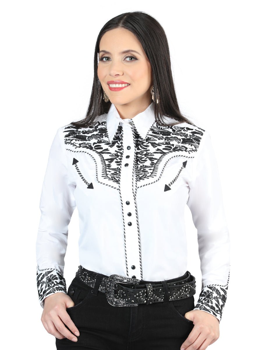 Senor De Los Cielos Embroidery Shirt White/Black 44343 - Diana Zapateria Inc