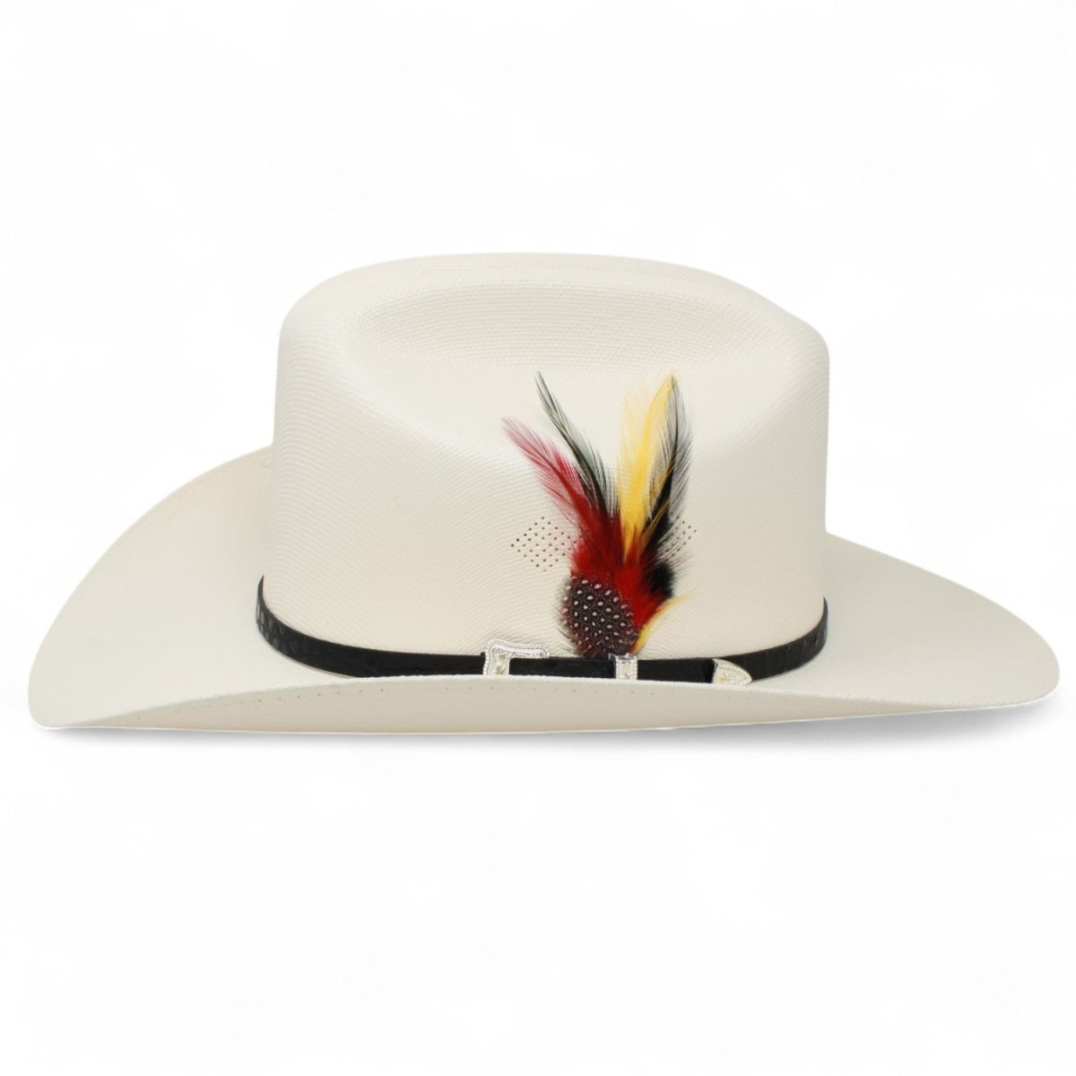 Tombstone1000X straw cowboy hat, ivory natural color, 4 1/2” crown and 4” brim. Durable, authentic western style. Free Shipping side