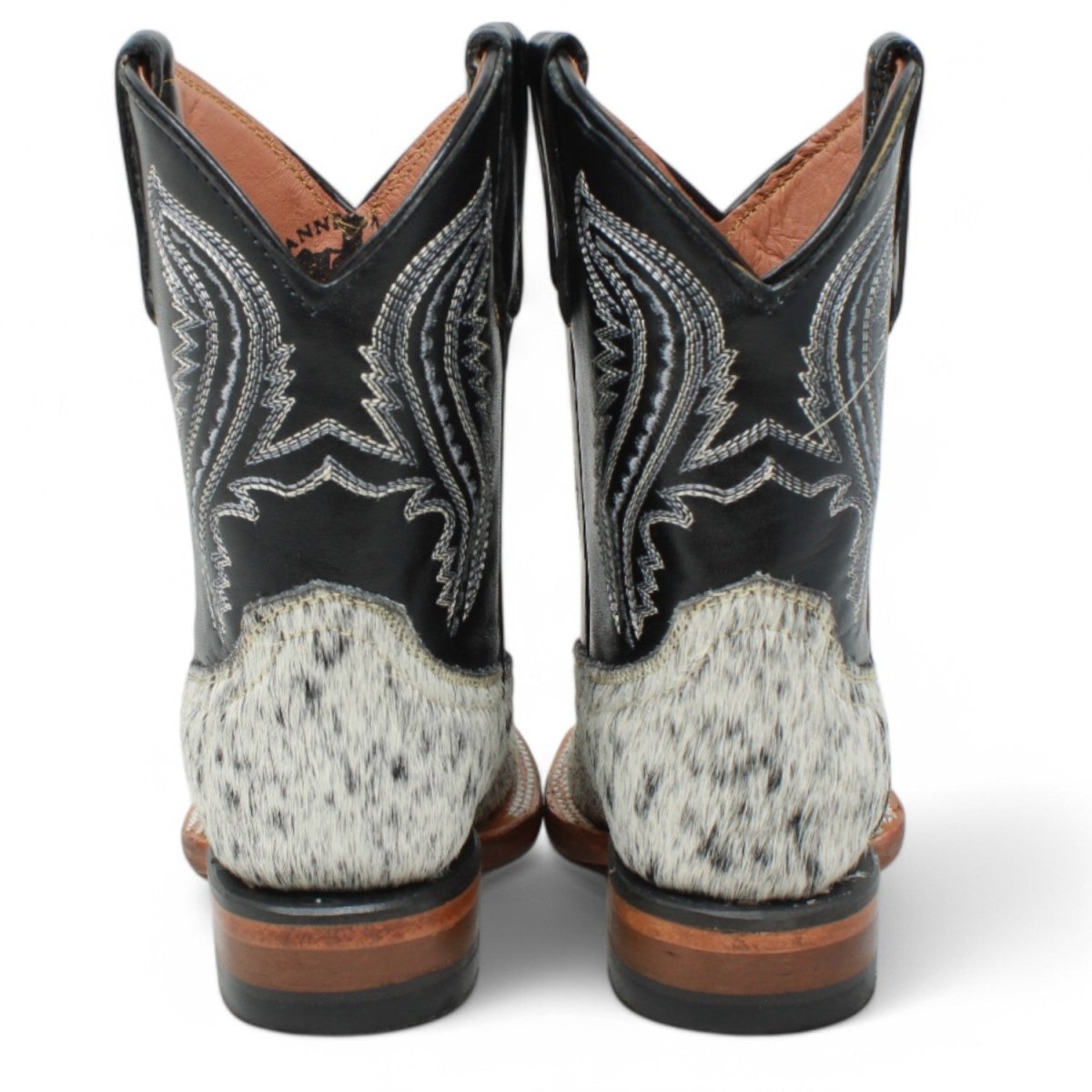 Tanner Mark Kids Leather Square Toe Boots Cow Hair Black - Tanner Mark Boots